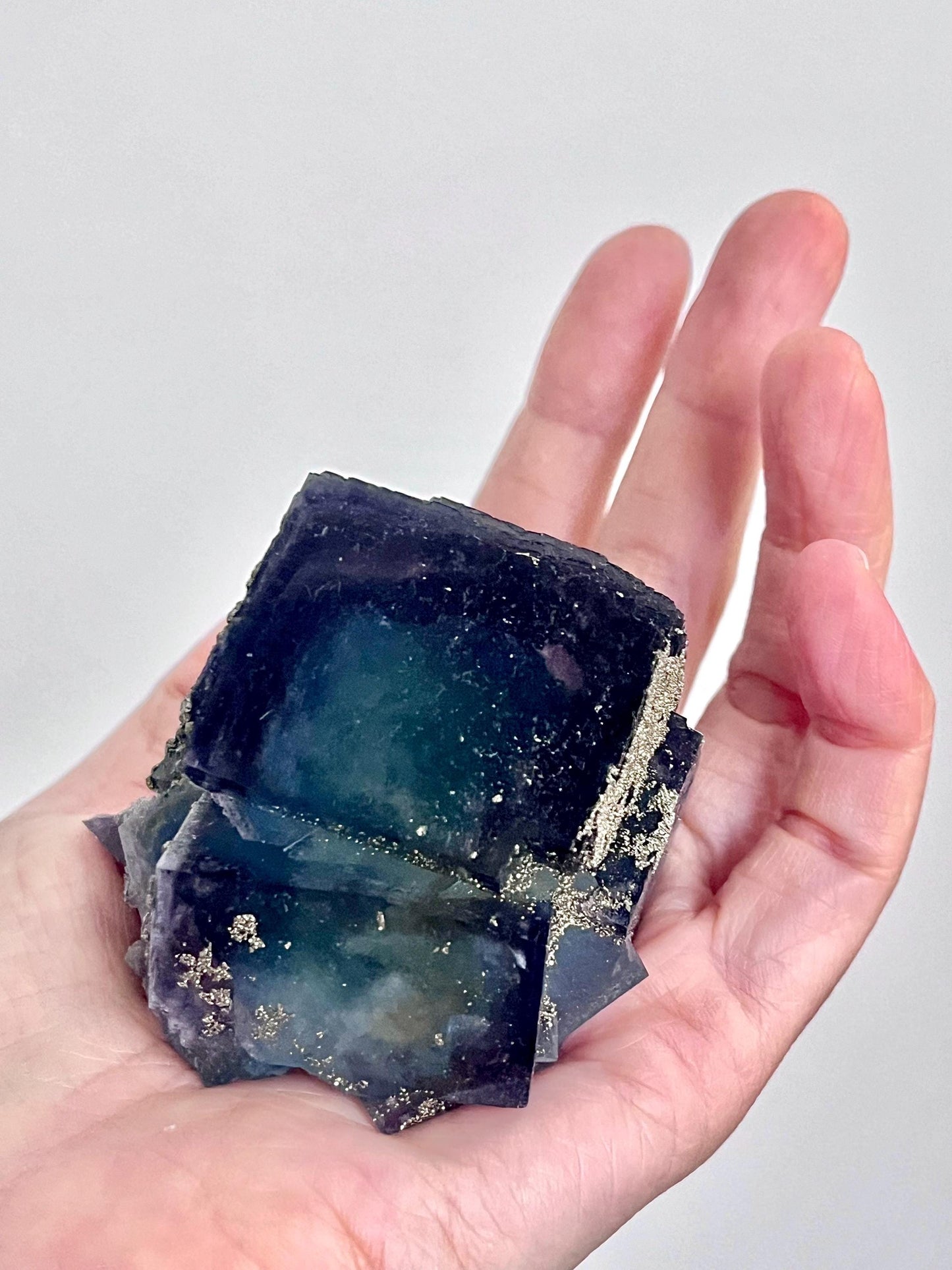 Multicolour Fluorite with Pyrite coatings