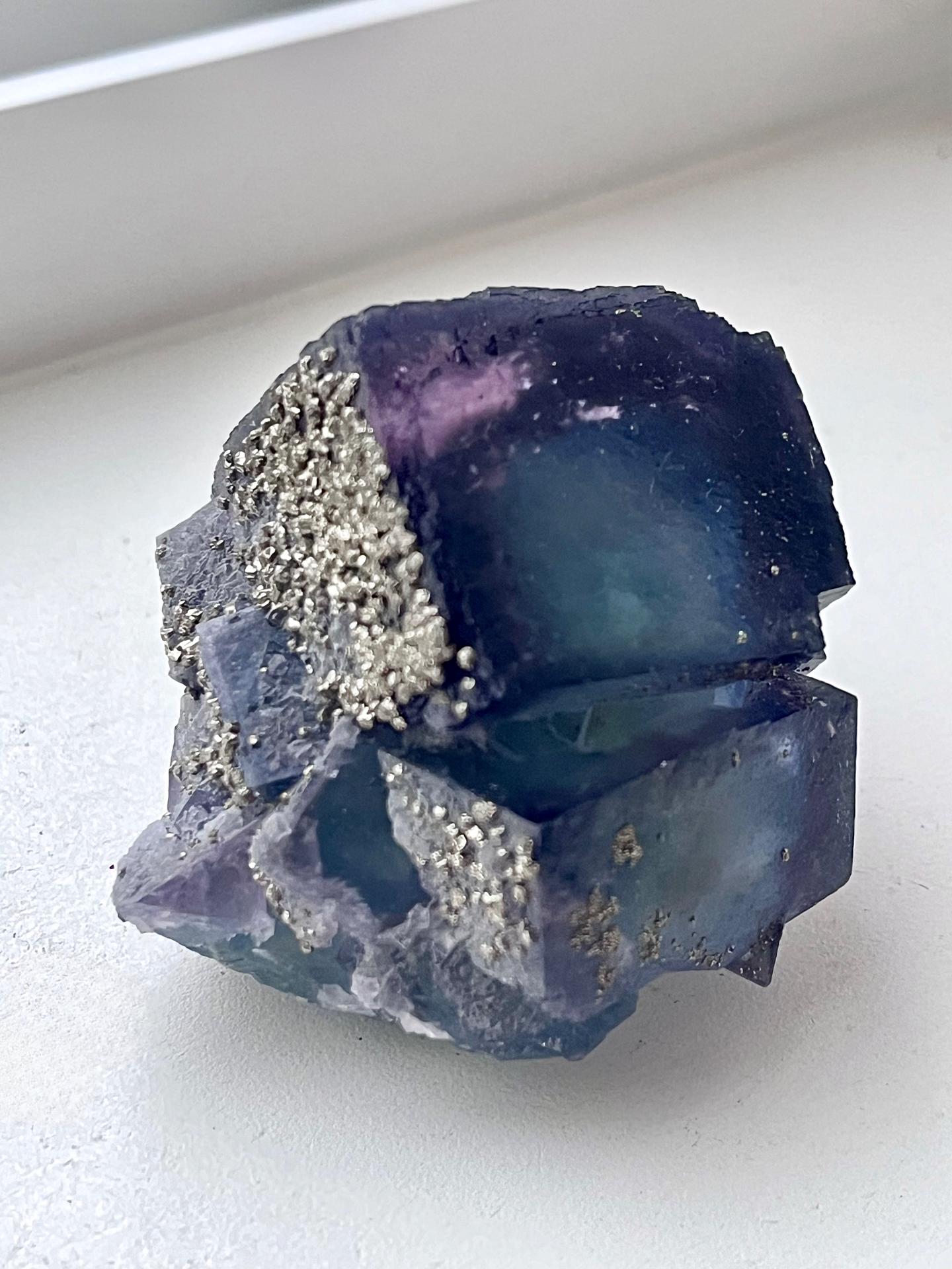 Multicolour Fluorite with Pyrite coatings