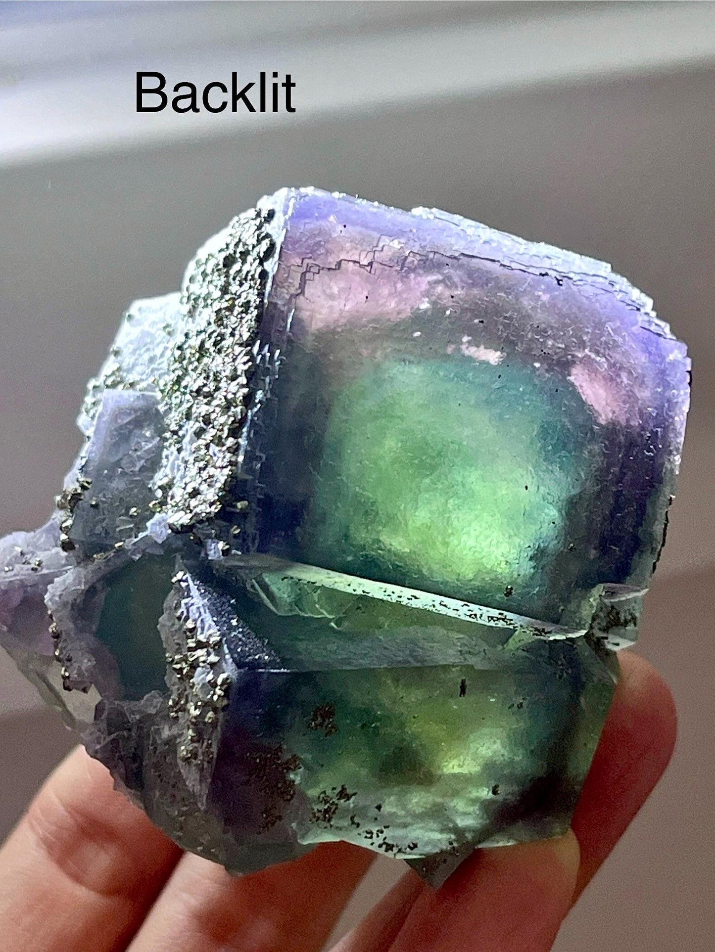 Multicolour Fluorite with Pyrite coatings