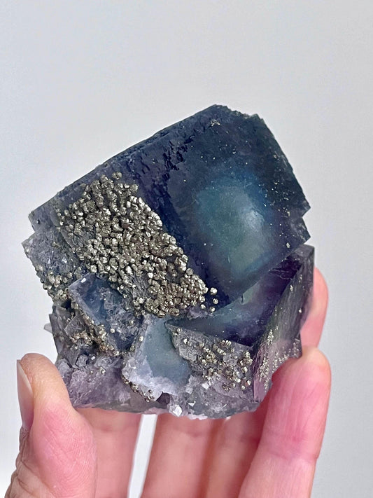 Multicolour Fluorite with Pyrite coatings