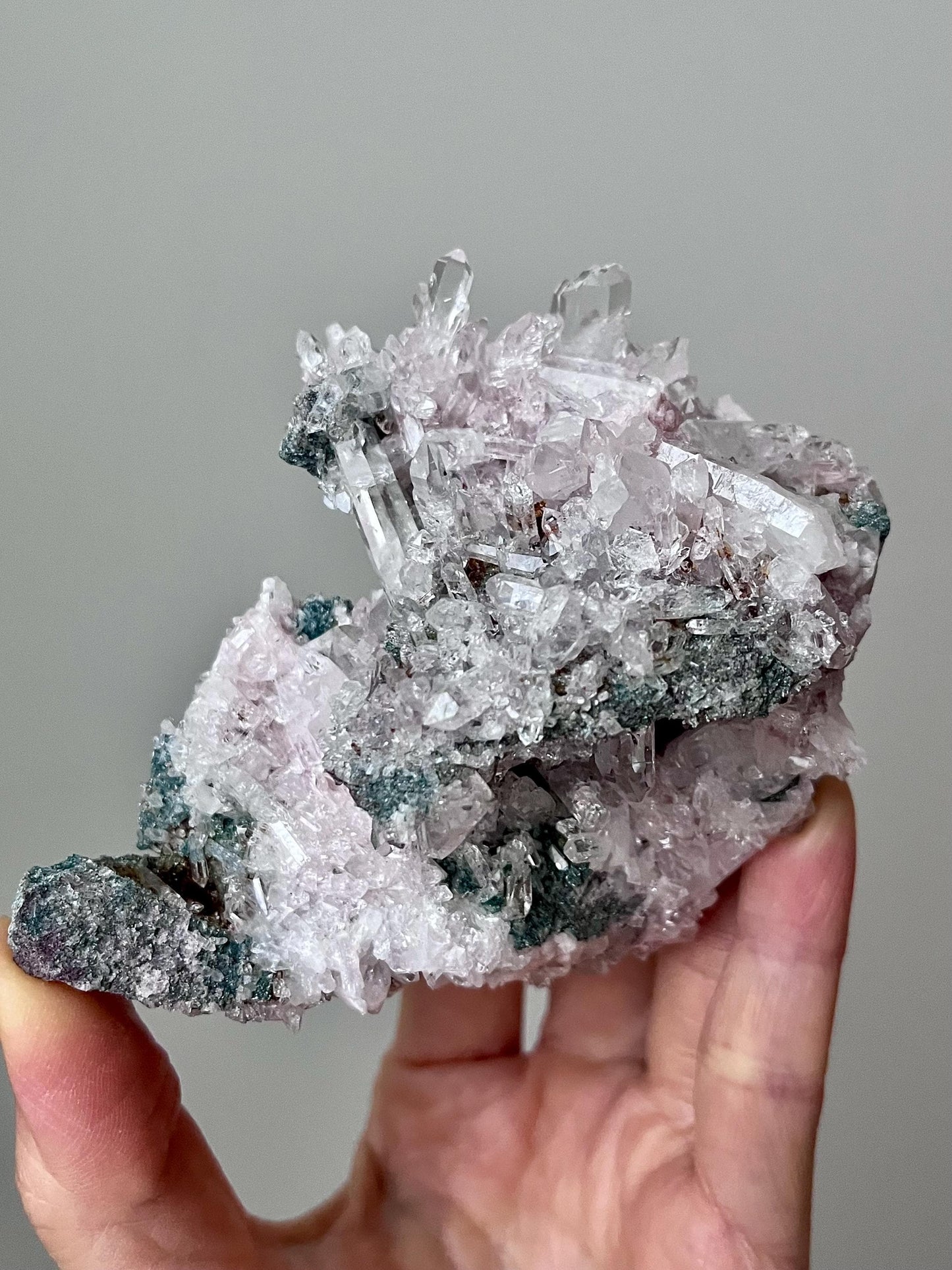Pink Lemurian Quartz with Chlorite on Matrix