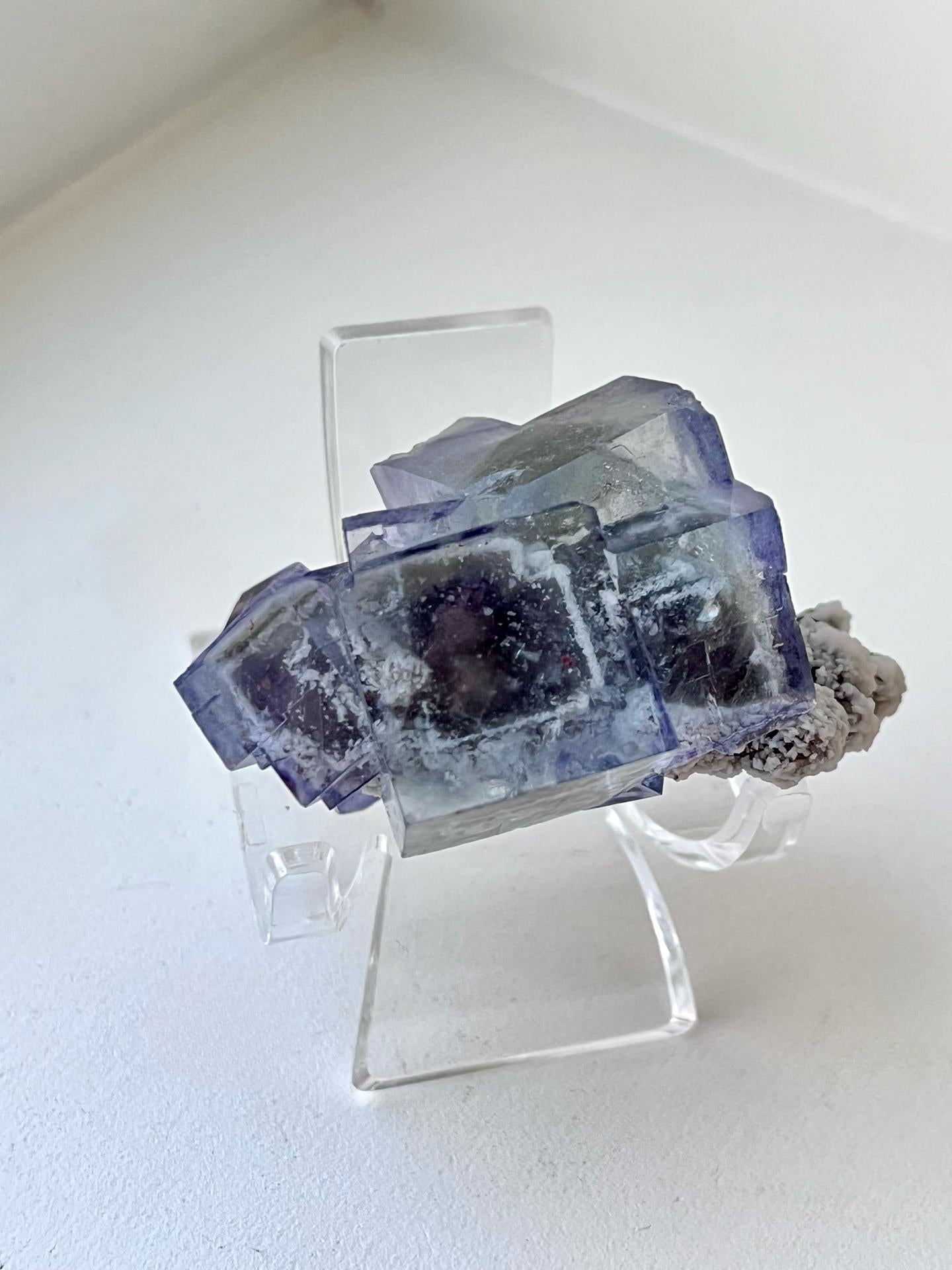 Blue Glassy Fluorite with Calcite & Inclusions