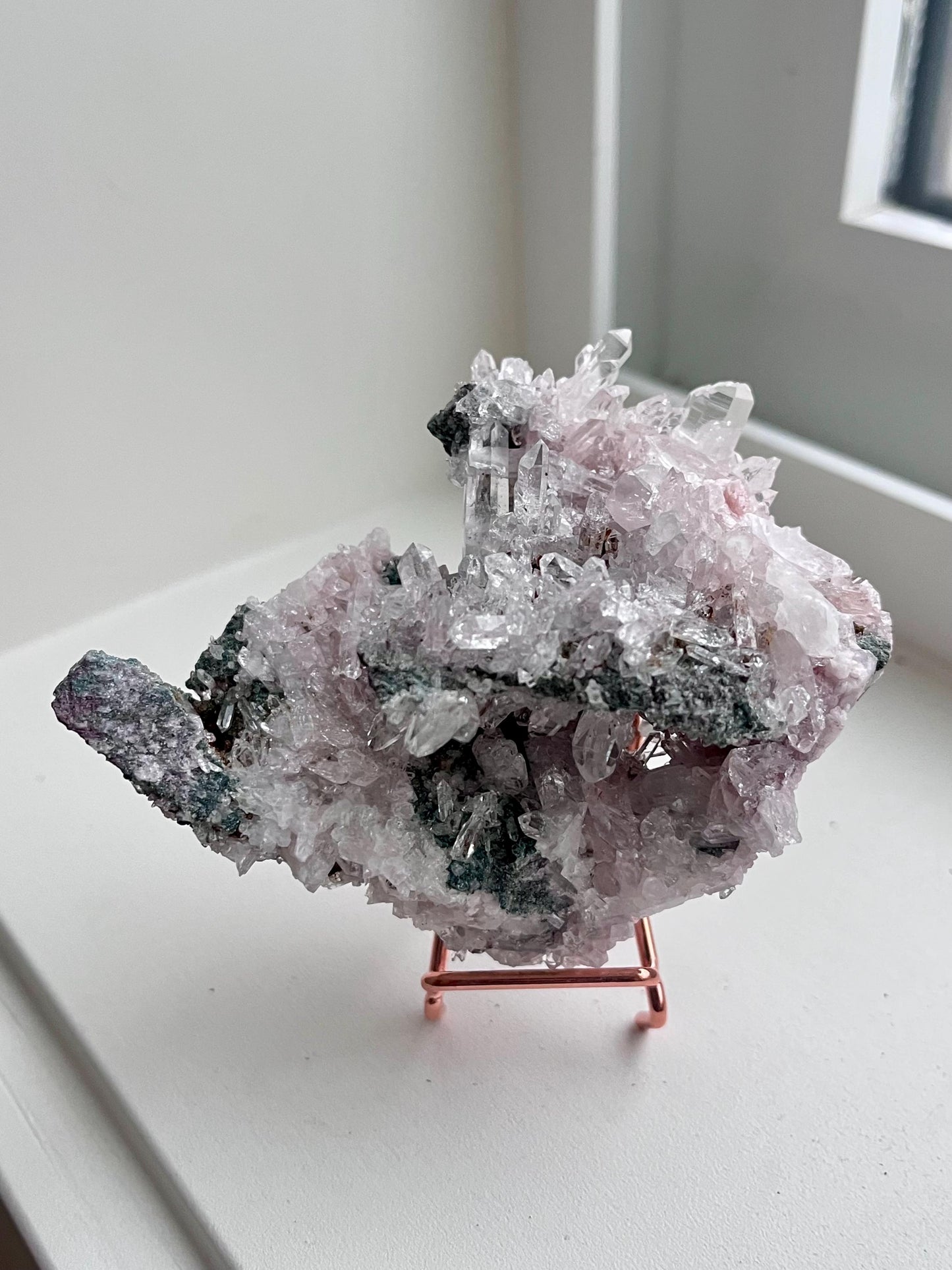 Pink Lemurian Quartz with Chlorite on Matrix