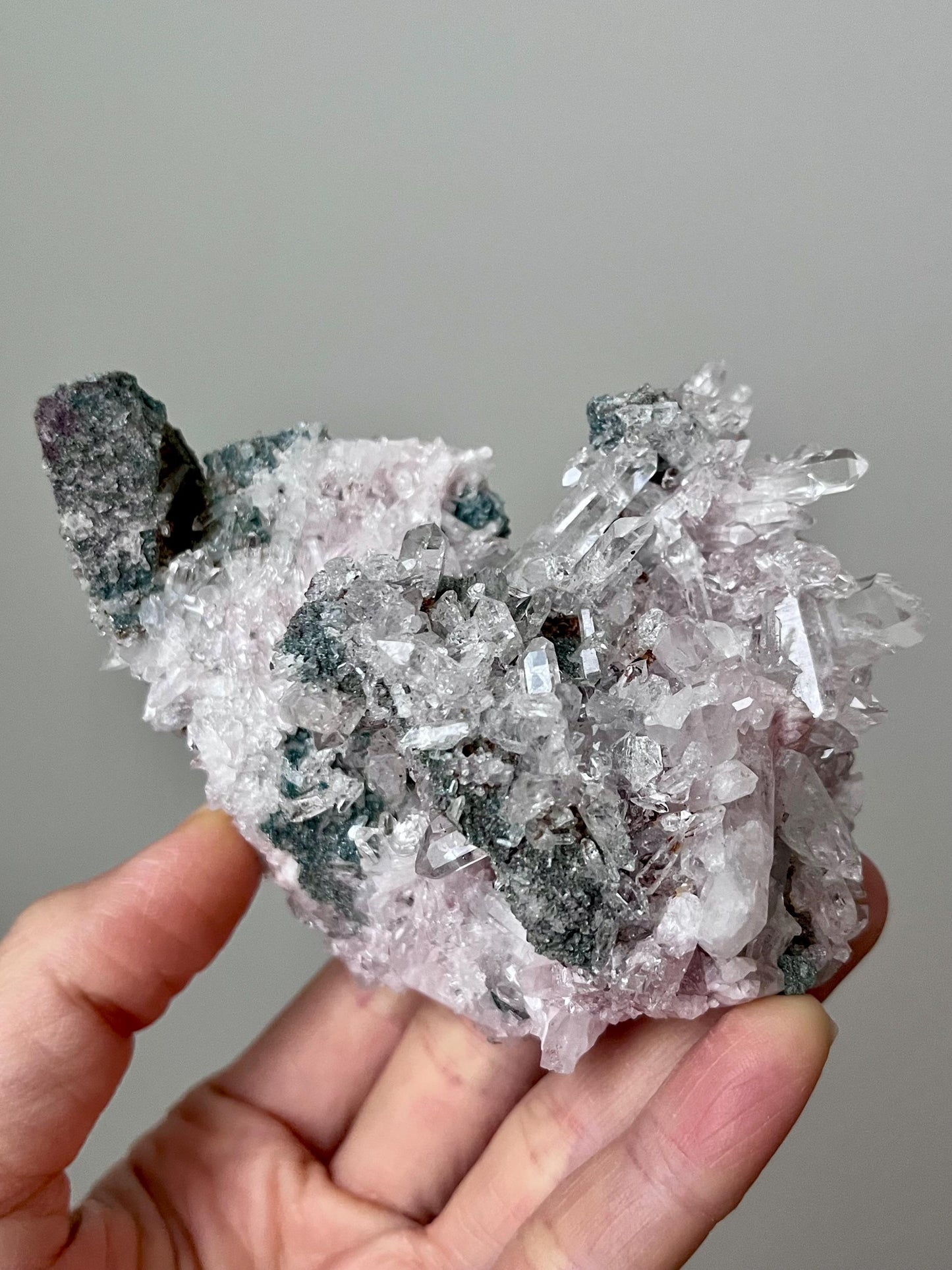 Pink Lemurian Quartz with Chlorite on Matrix