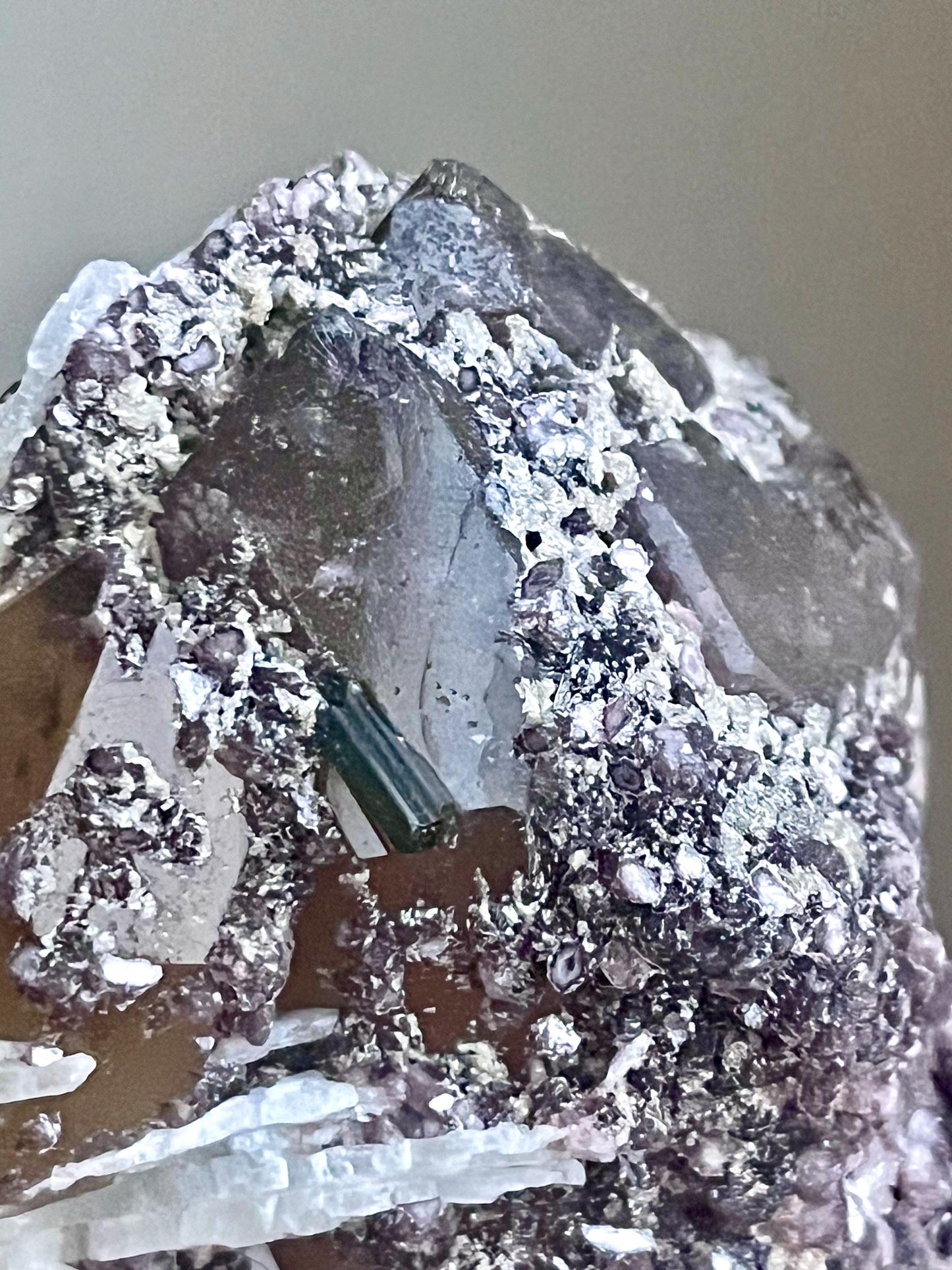 Smoky Citrine with Green Tourmaline, Lepidolite, Albite, and Muscovite