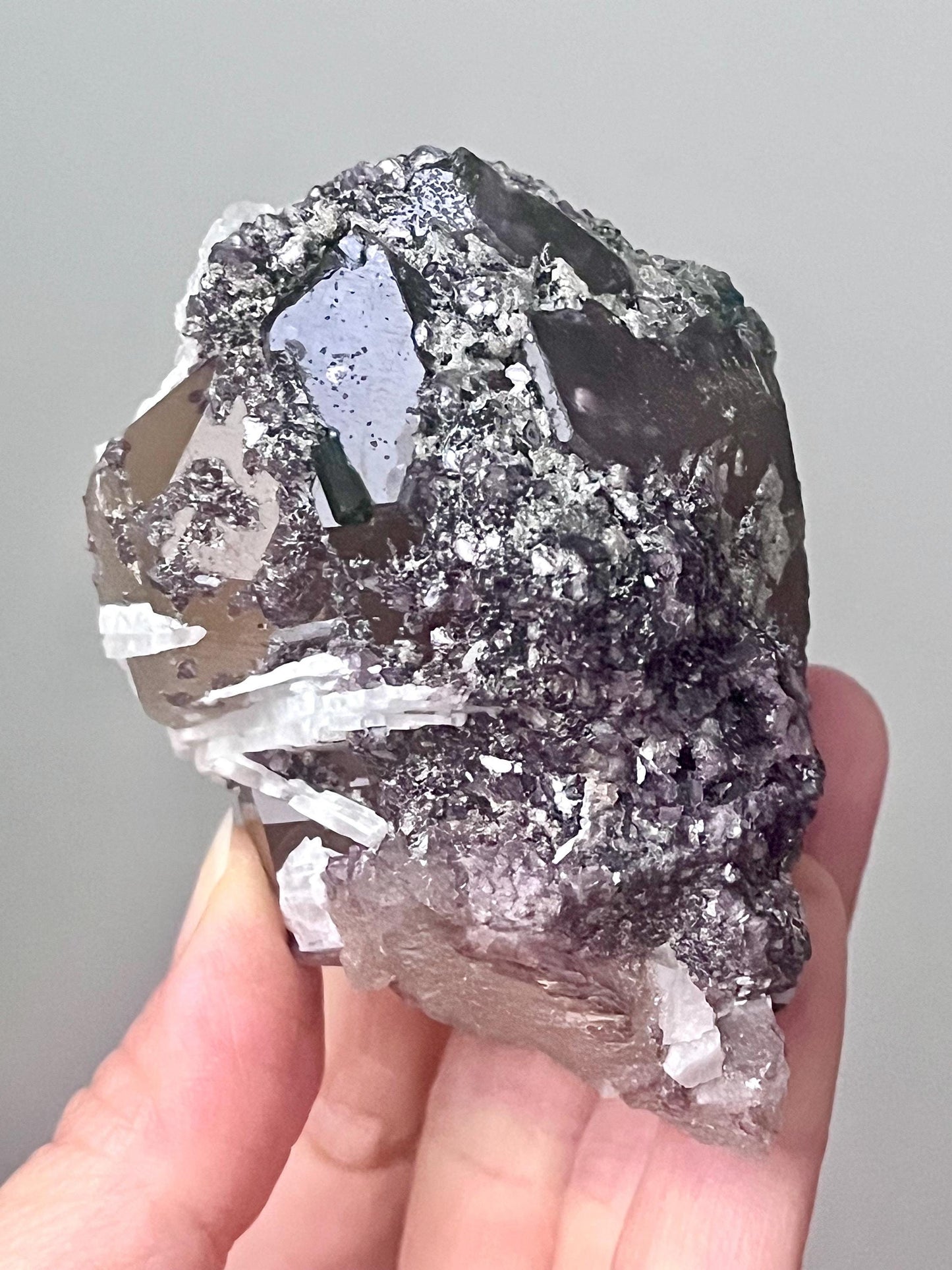 Smoky Citrine with Green Tourmaline, Lepidolite, Albite, and Muscovite