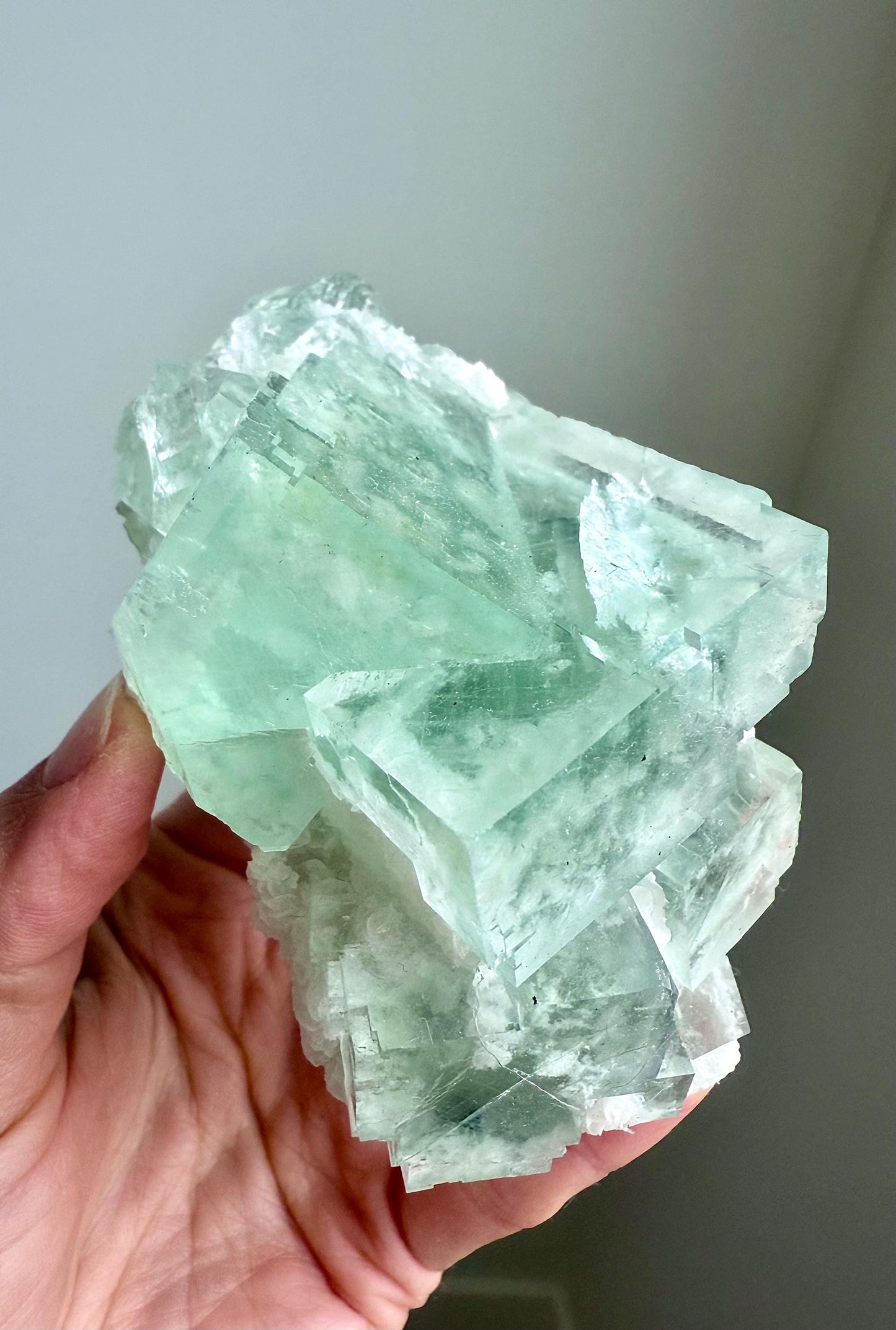 Glassy Green Fluorite with Calcite