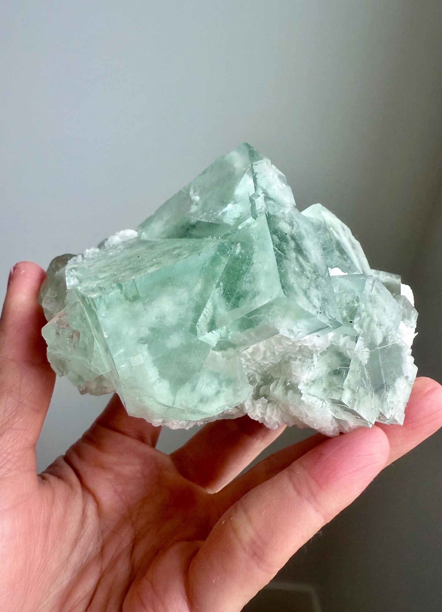 Glassy Green Fluorite with Calcite