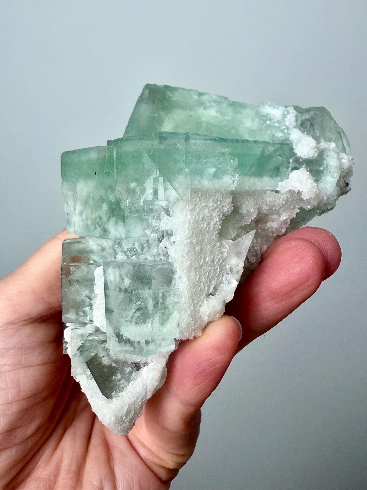 Glassy Green Fluorite with Calcite