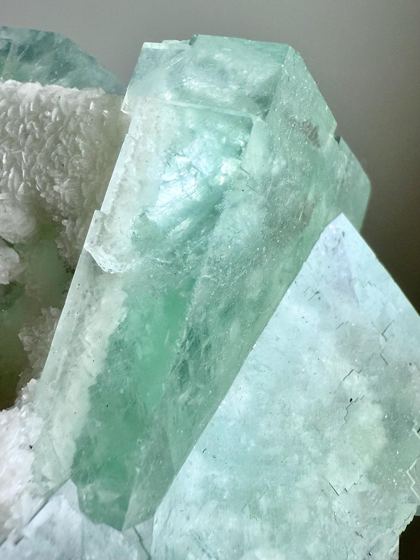 Glassy Green Fluorite with Calcite