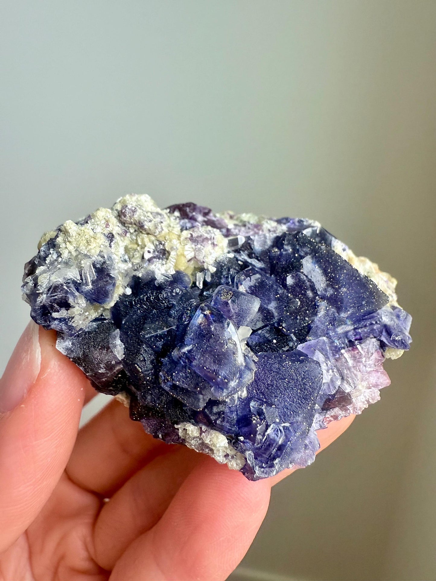 Pyrite-coated Purple Octahedral Fluorite with Quartz & Micas