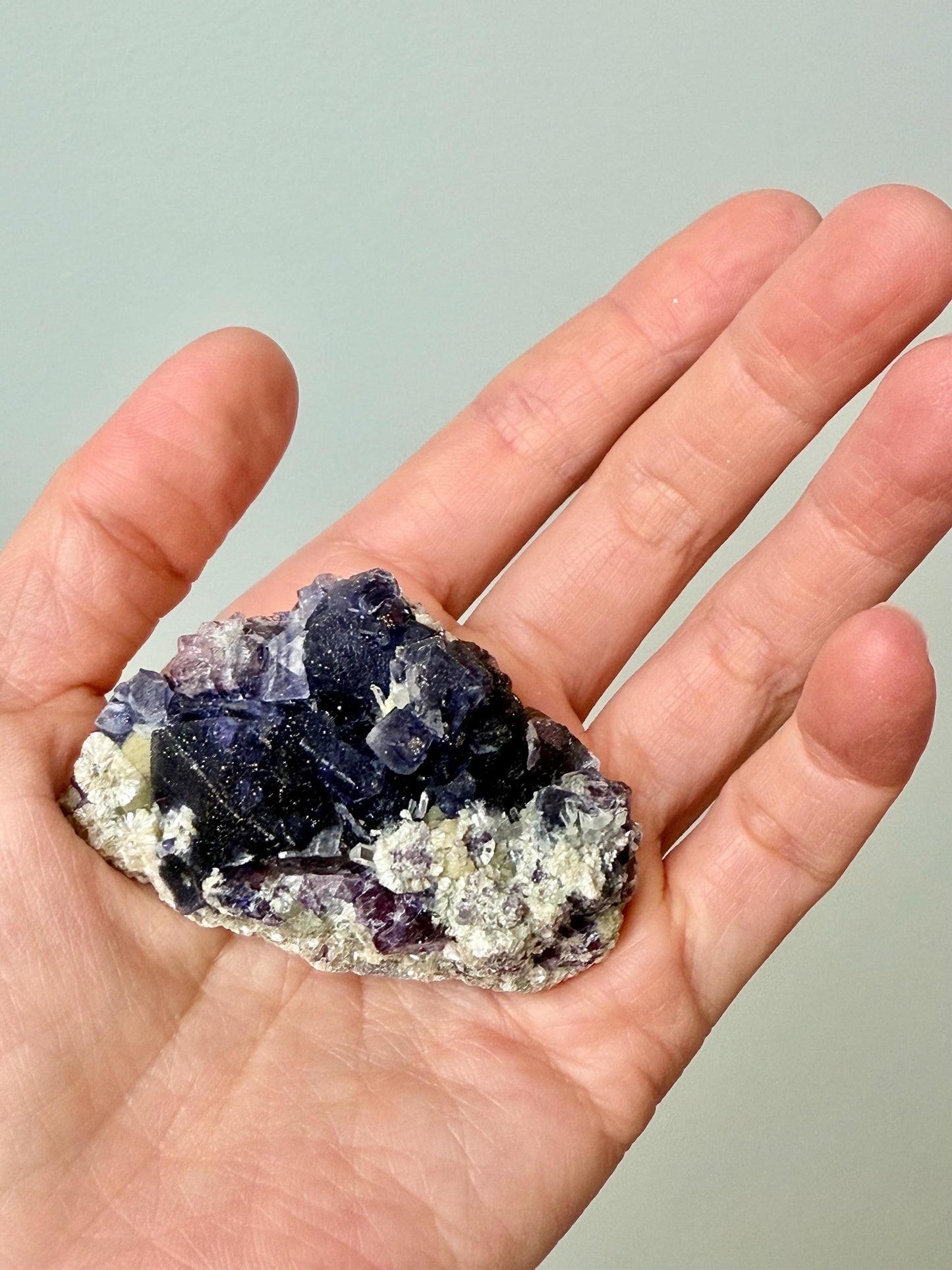 Pyrite-coated Purple Octahedral Fluorite with Quartz & Micas