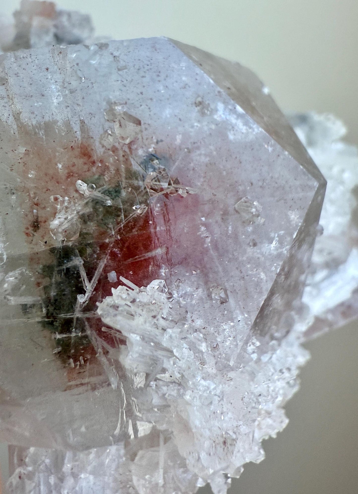 Candy Apophyllite with Crystalline Scolecite - Hematite & Chlorite Inclusions