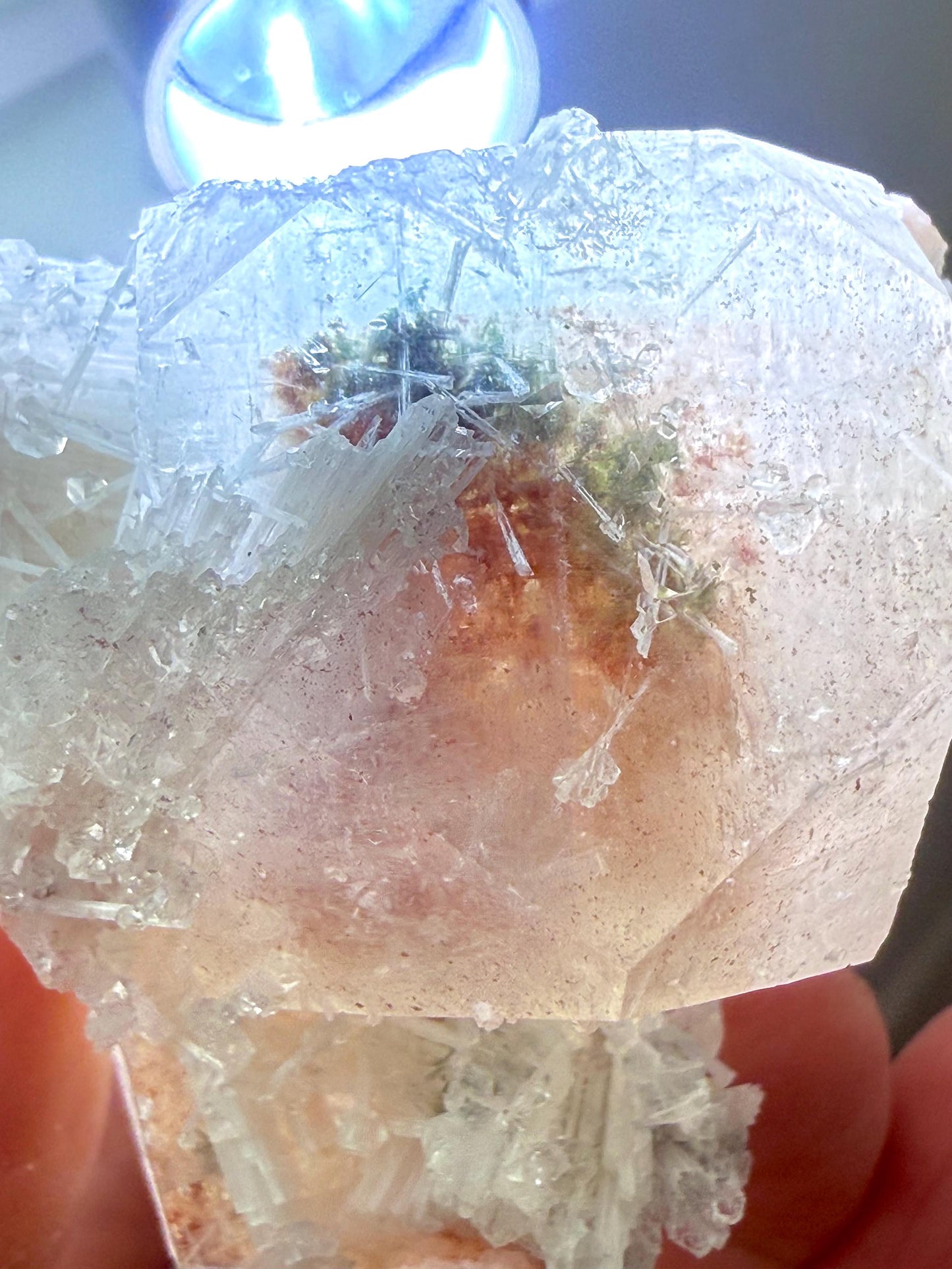 Candy Apophyllite with Crystalline Scolecite - Hematite & Chlorite Inclusions