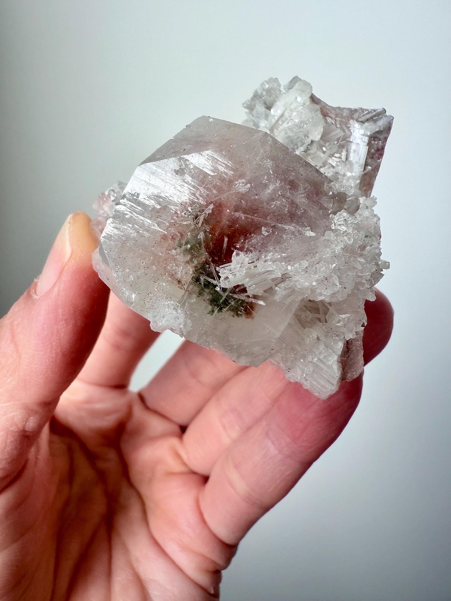 Candy Apophyllite with Crystalline Scolecite - Hematite & Chlorite Inclusions