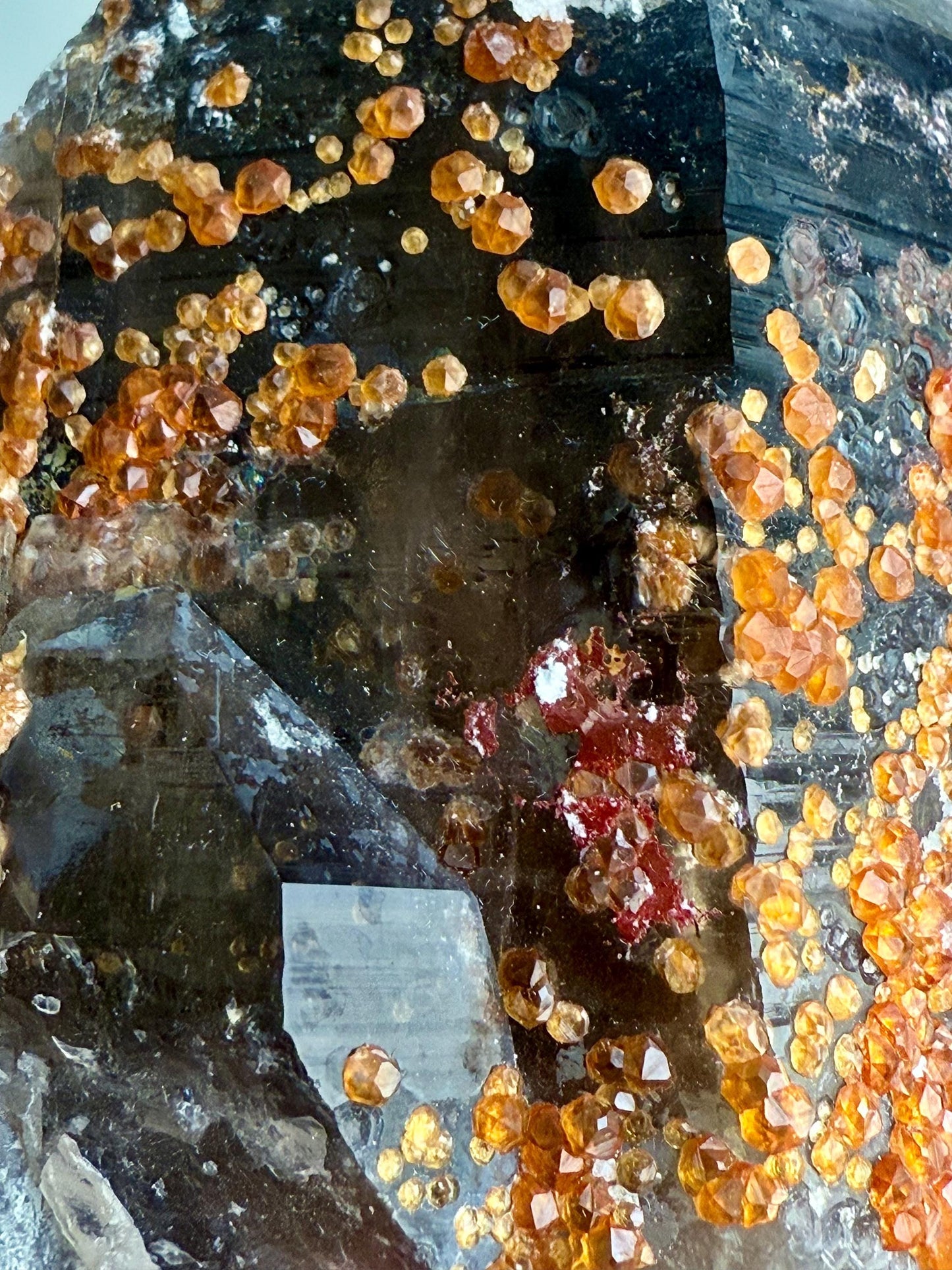 Smoky Quartz with Fanta Spessartine Garnets, Albite