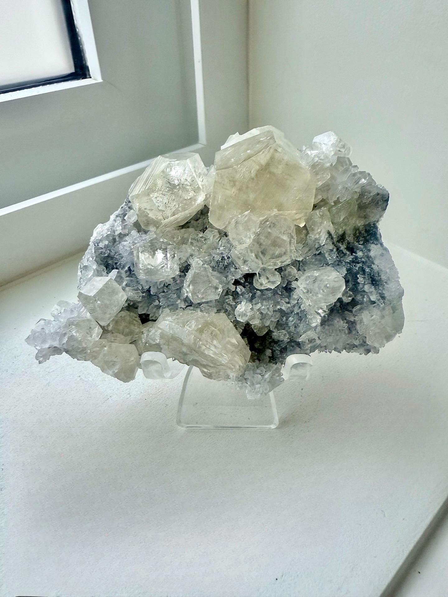 Yellow Diamond Calcite in Druzy Matrix