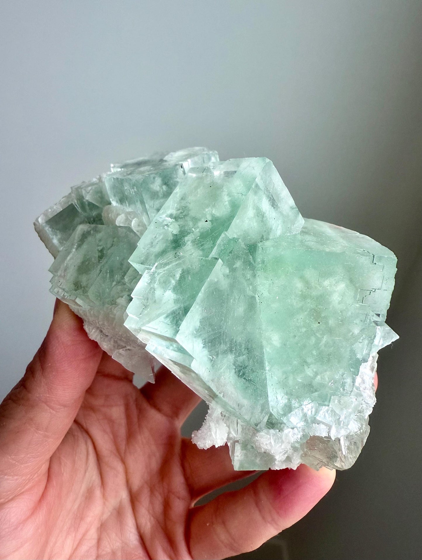 Glassy Green Fluorite with Calcite