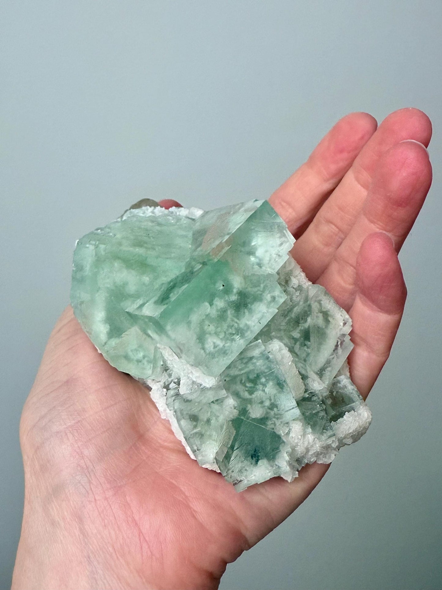 Glassy Green Fluorite with Calcite