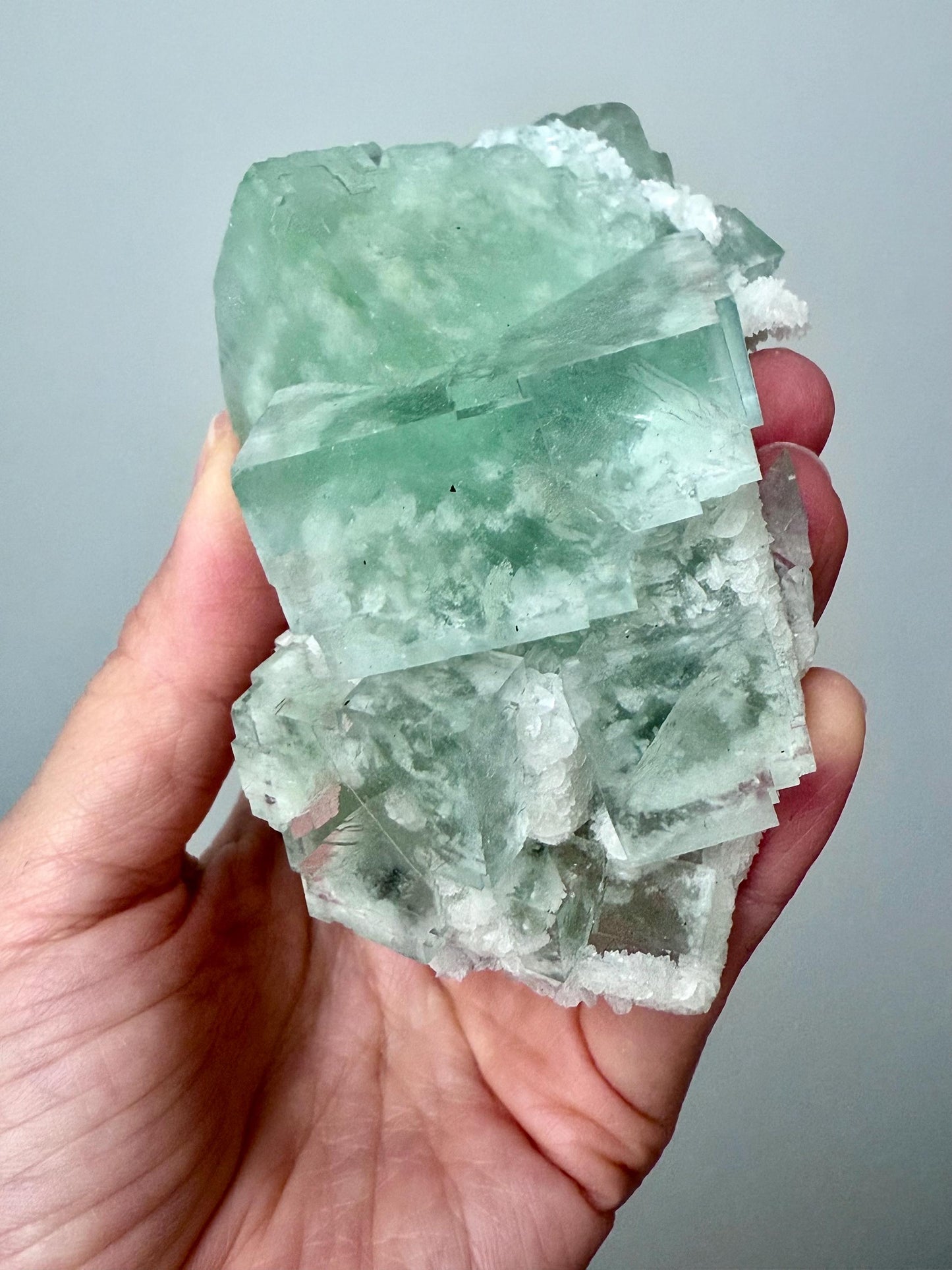 Glassy Green Fluorite with Calcite