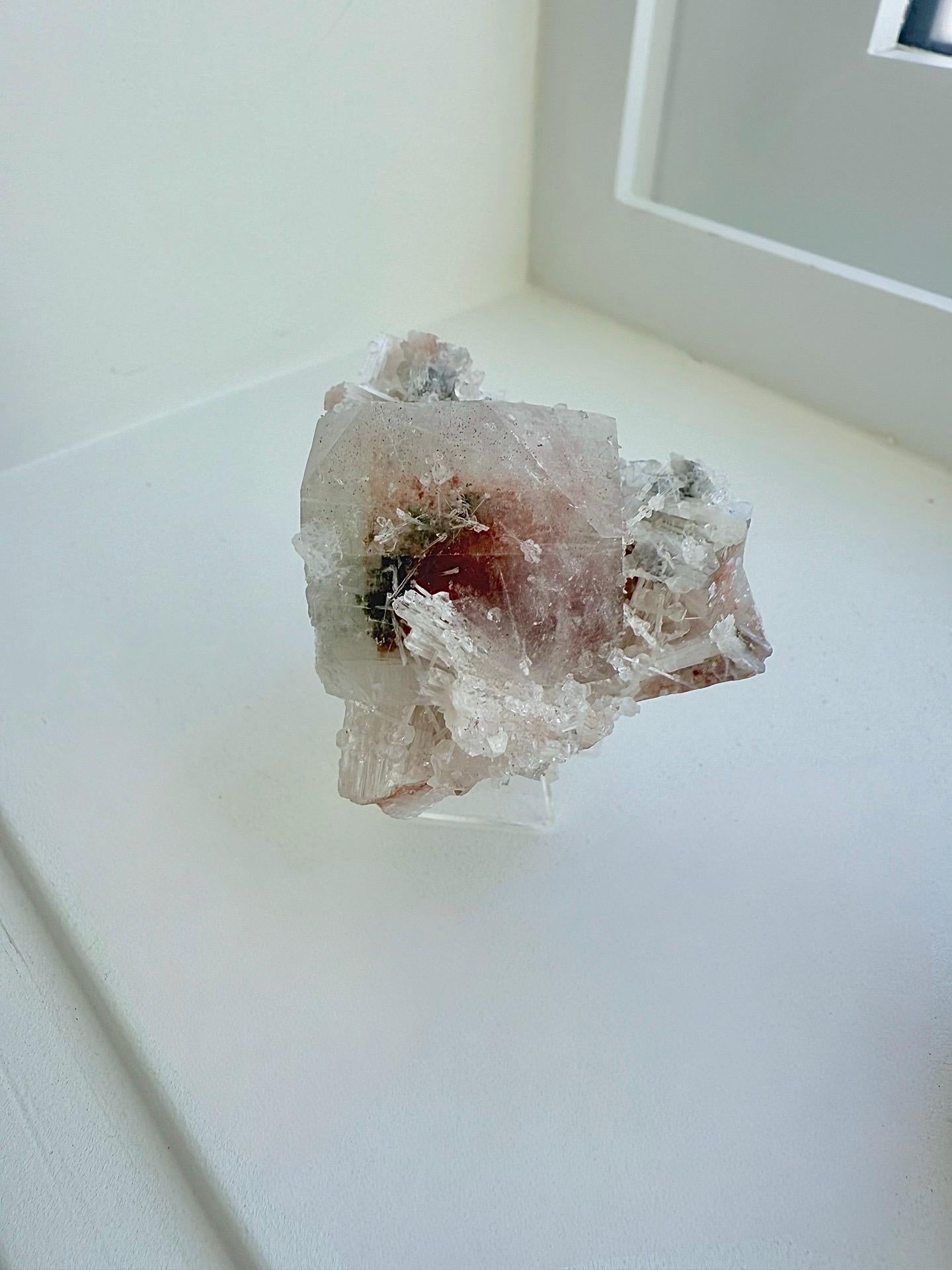 Candy Apophyllite with Crystalline Scolecite - Hematite & Chlorite Inclusions