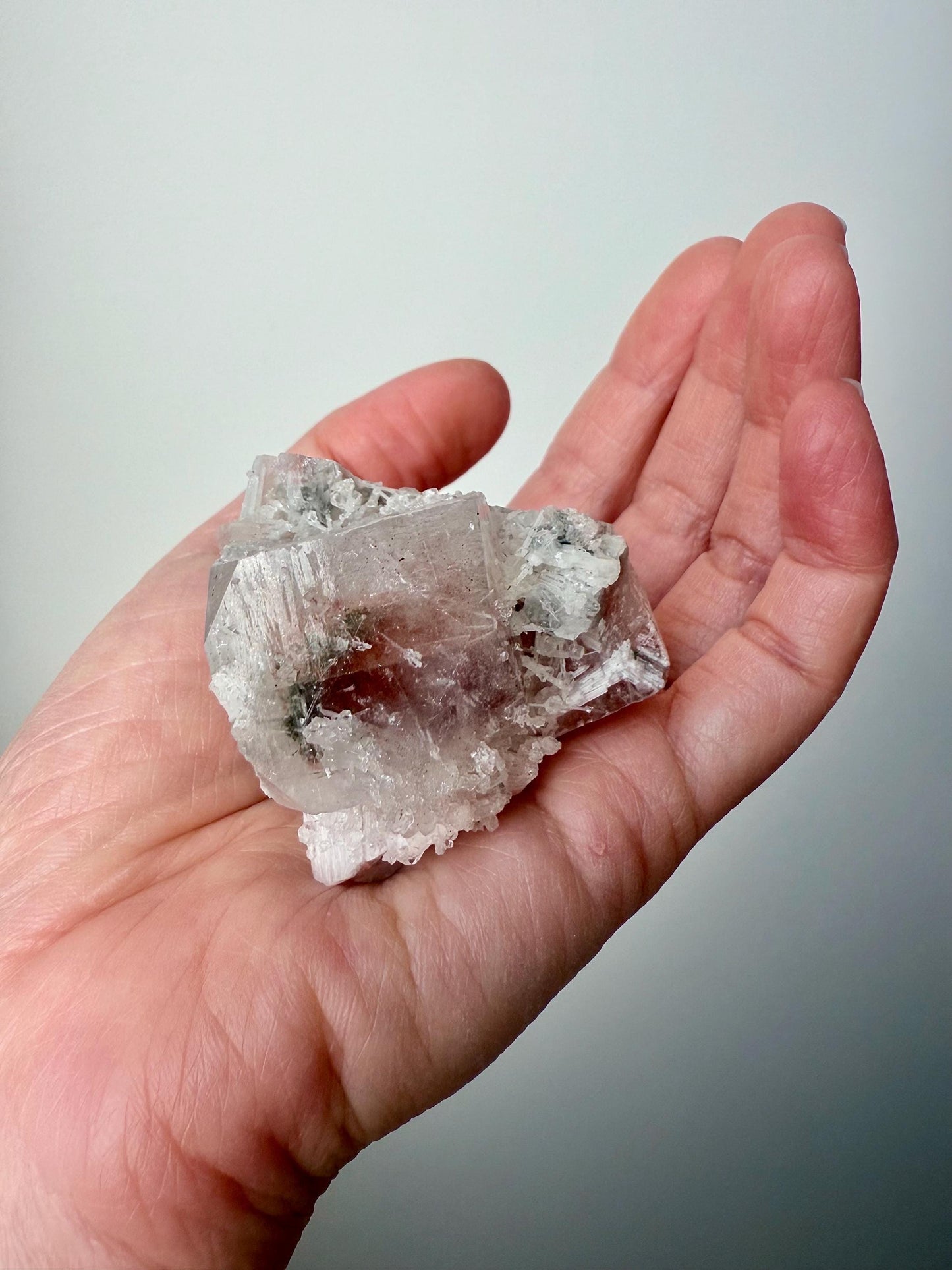 Candy Apophyllite with Crystalline Scolecite - Hematite & Chlorite Inclusions
