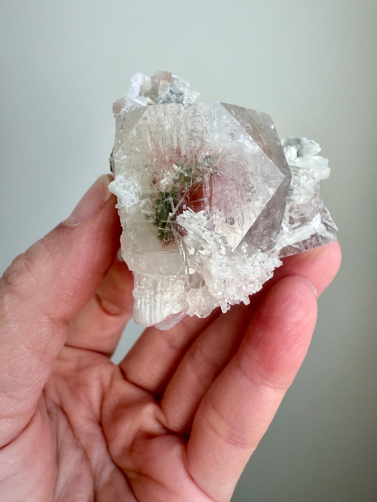 Candy Apophyllite with Crystalline Scolecite - Hematite & Chlorite Inclusions