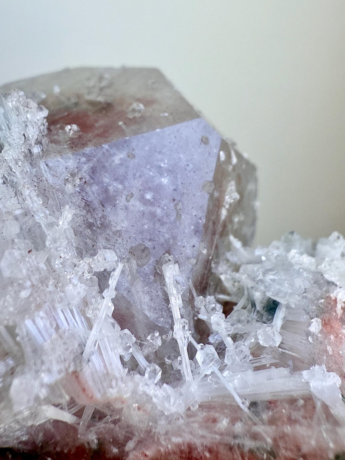 Candy Apophyllite with Crystalline Scolecite - Hematite & Chlorite Inclusions