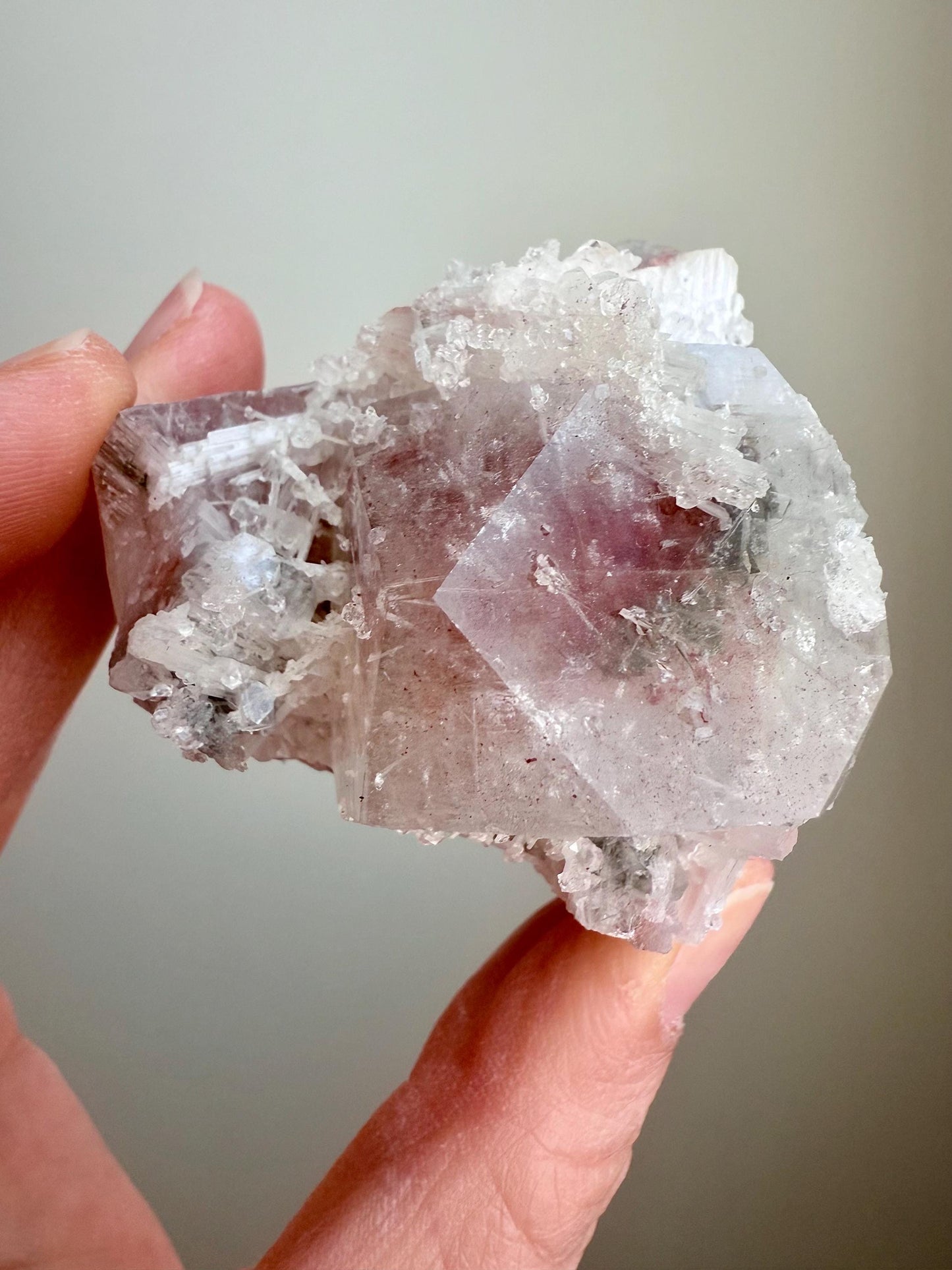 Candy Apophyllite with Crystalline Scolecite - Hematite & Chlorite Inclusions