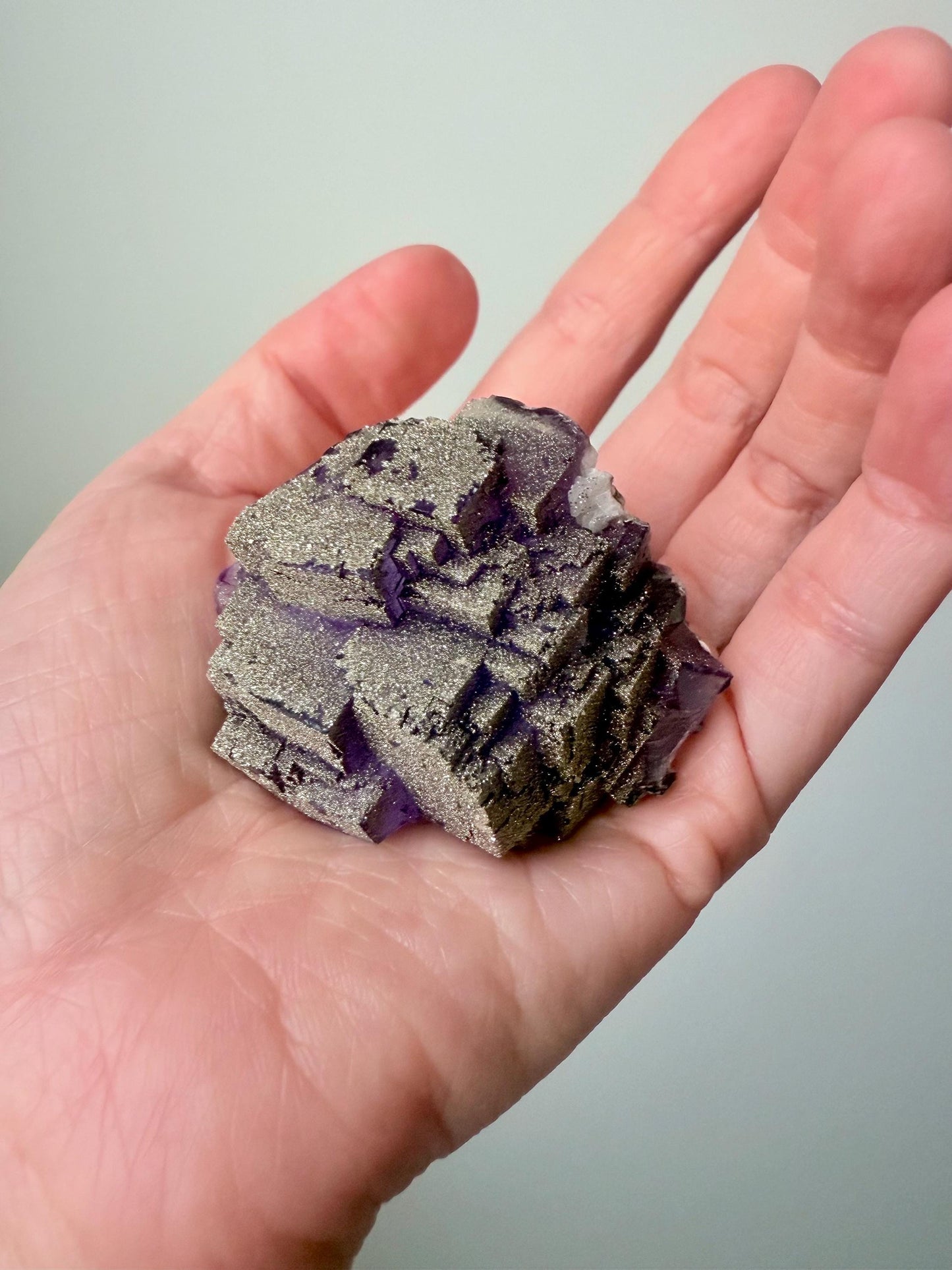 Pyrite over Purple Fluorite