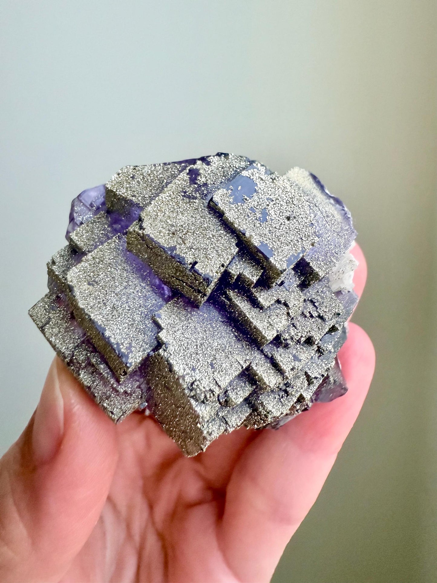 Pyrite over Purple Fluorite