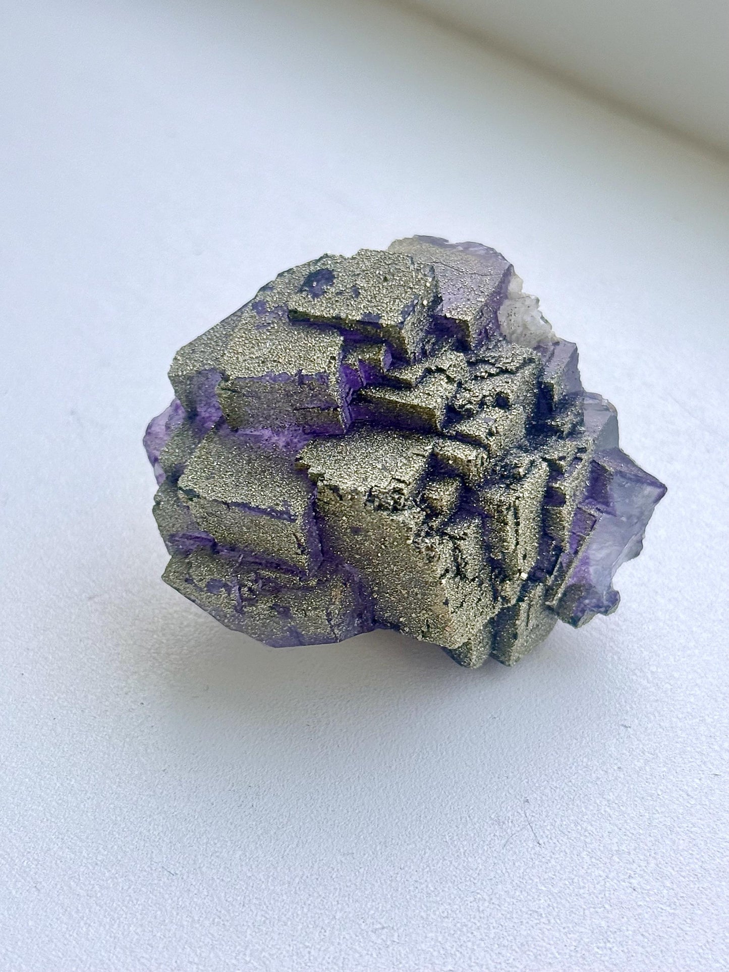 Pyrite over Purple Fluorite