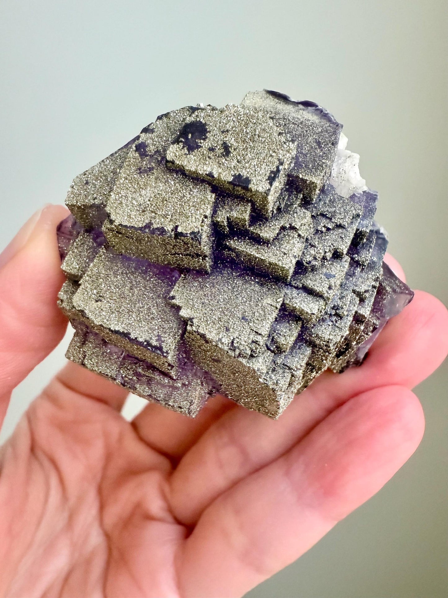 Pyrite over Purple Fluorite