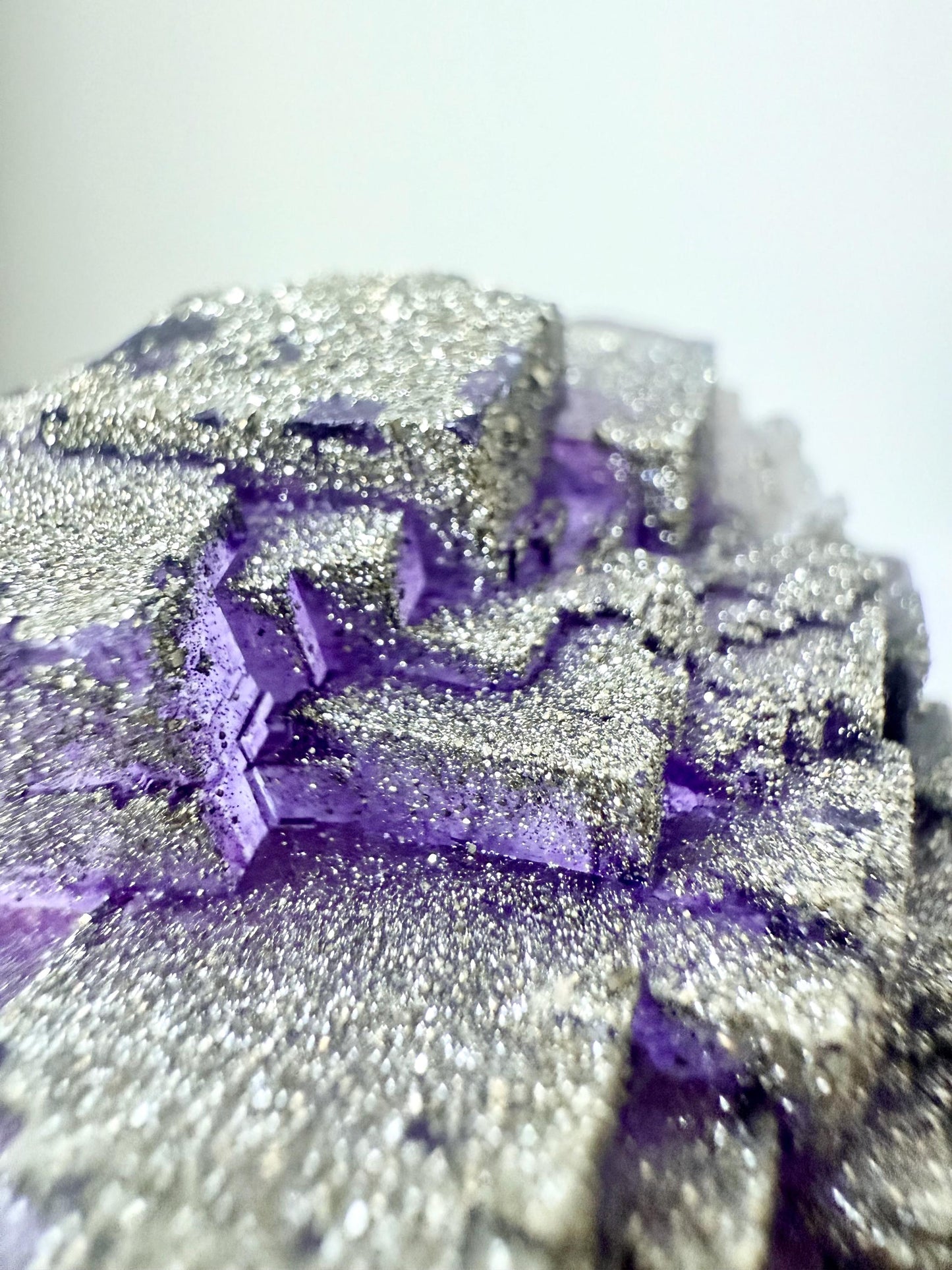 Pyrite over Purple Fluorite