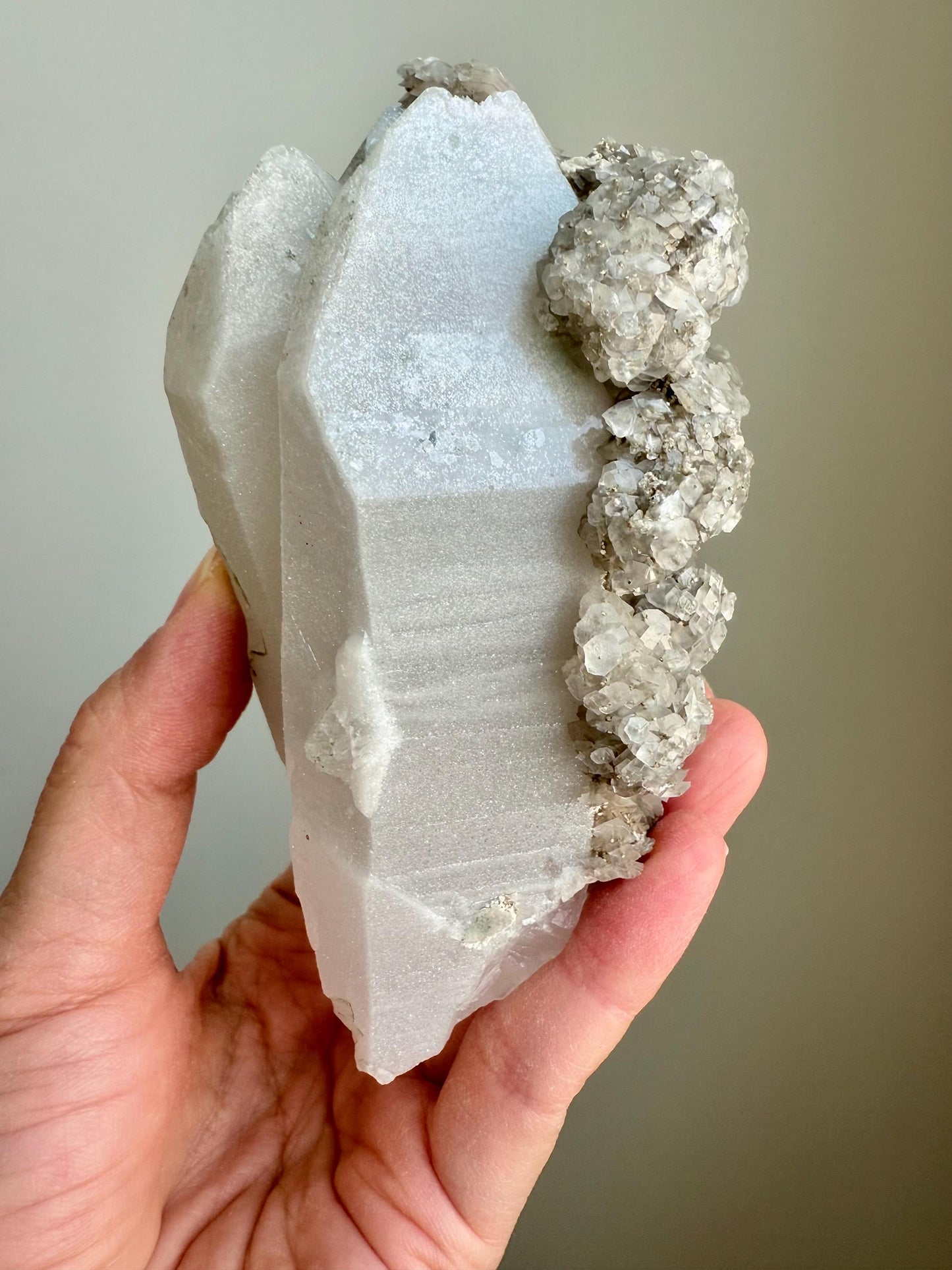 Fluorescent Calcite over Druzy Quartz