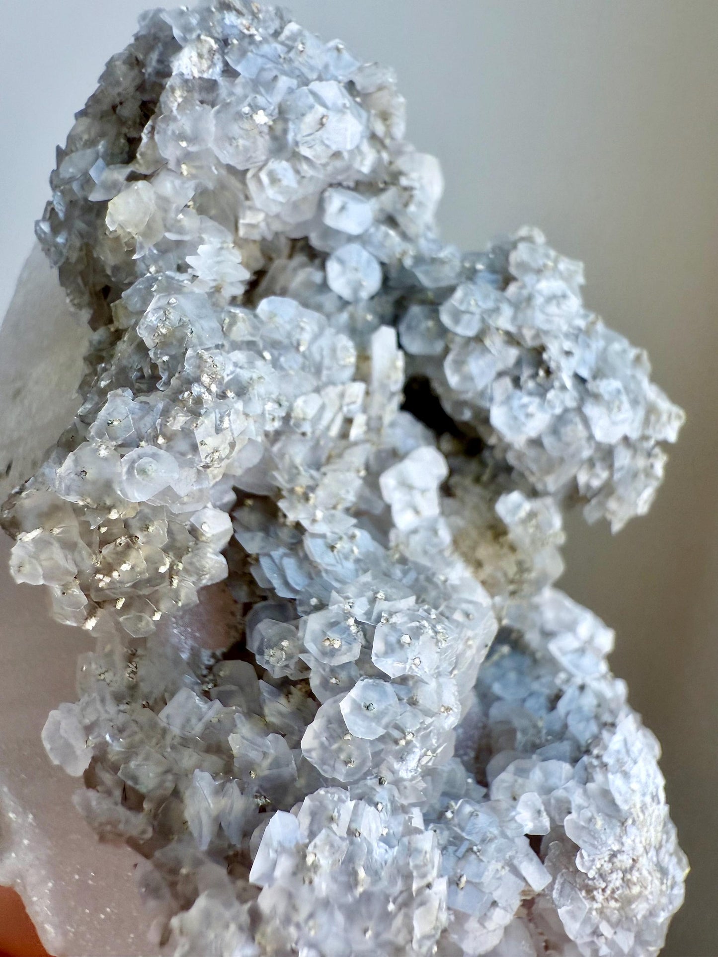 Fluorescent Calcite over Druzy Quartz