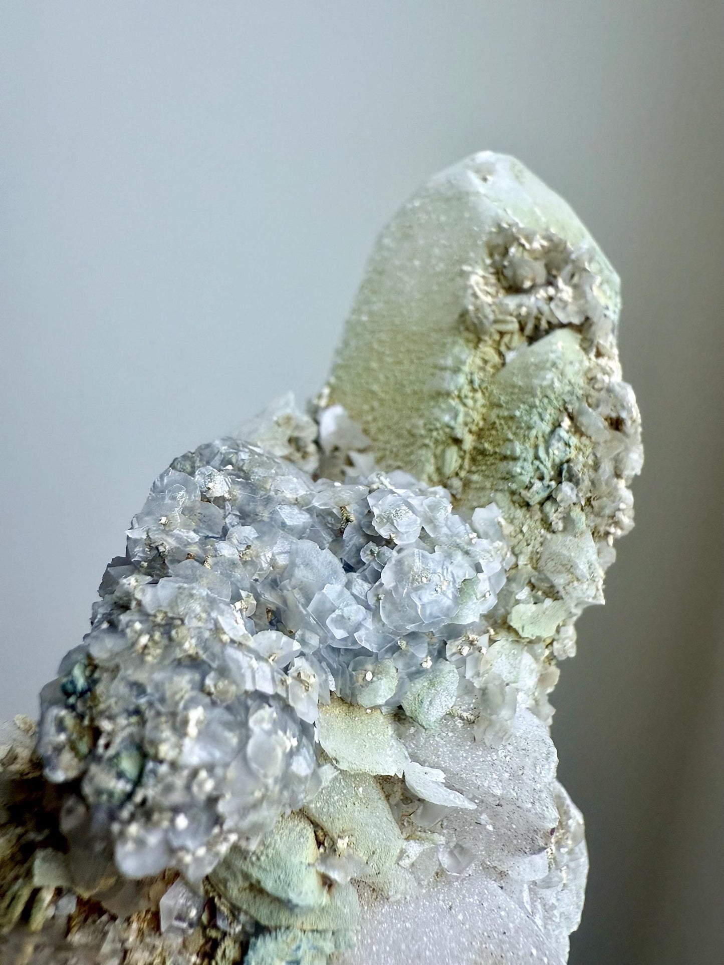 Druzy Quartz with Chlorite & Fluorescent Calcite