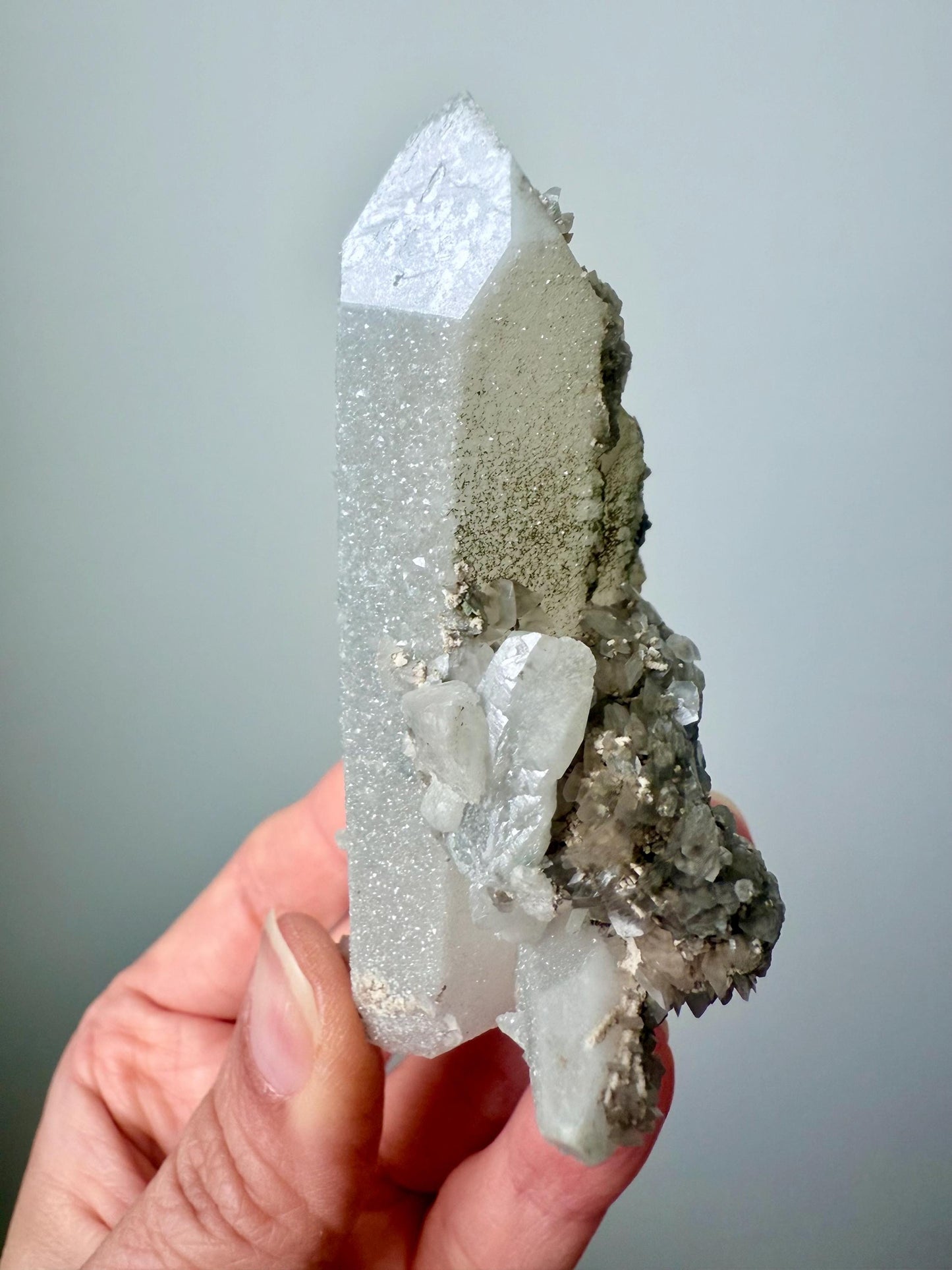 Druzy Quartz with Chlorite & Fluorescent Calcite
