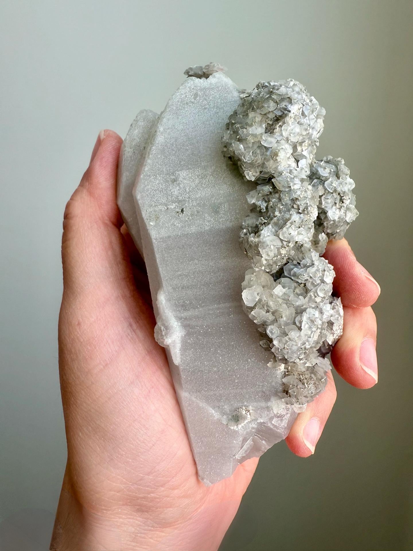 Fluorescent Calcite over Druzy Quartz