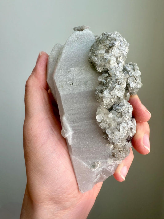Fluorescent Calcite over Druzy Quartz