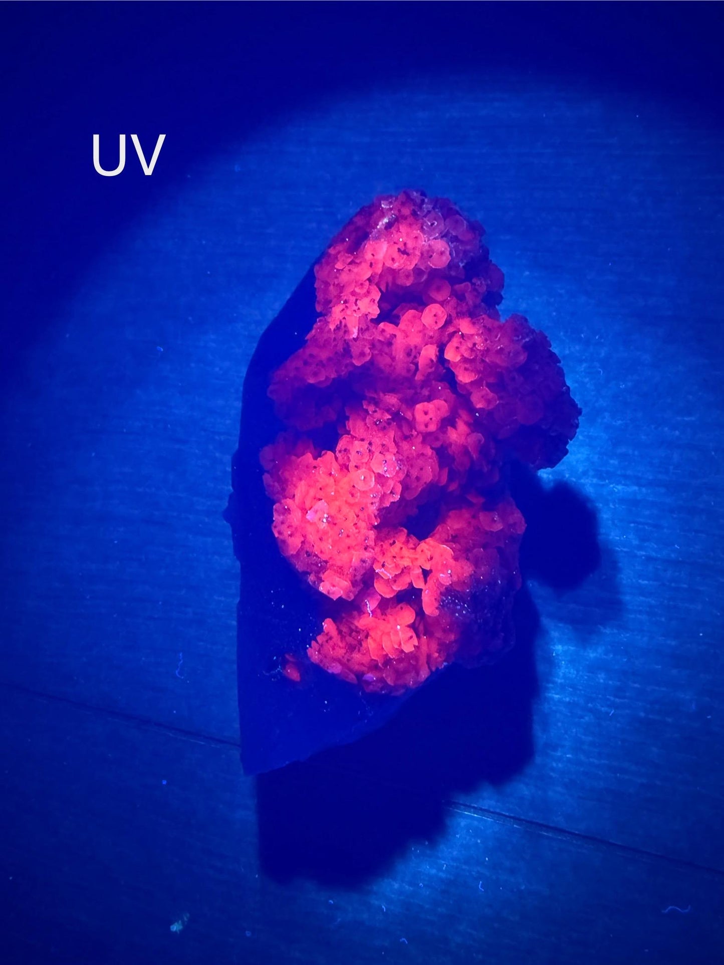Fluorescent Calcite over Druzy Quartz