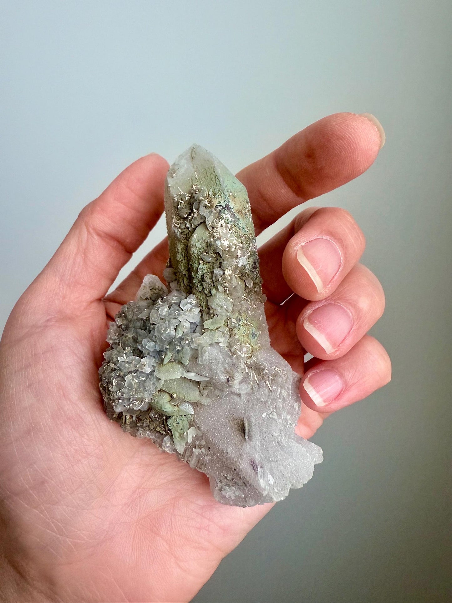 Druzy Quartz with Chlorite & Fluorescent Calcite