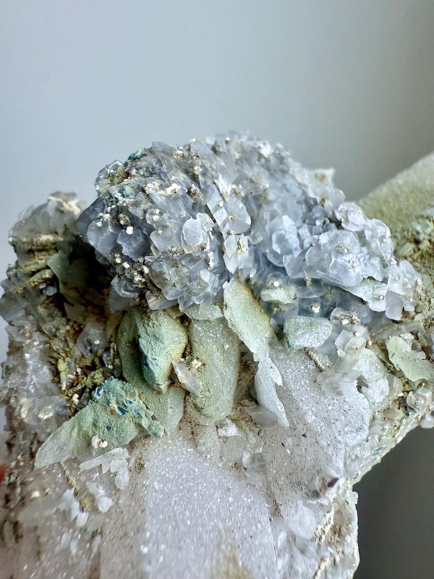 Druzy Quartz with Chlorite & Fluorescent Calcite