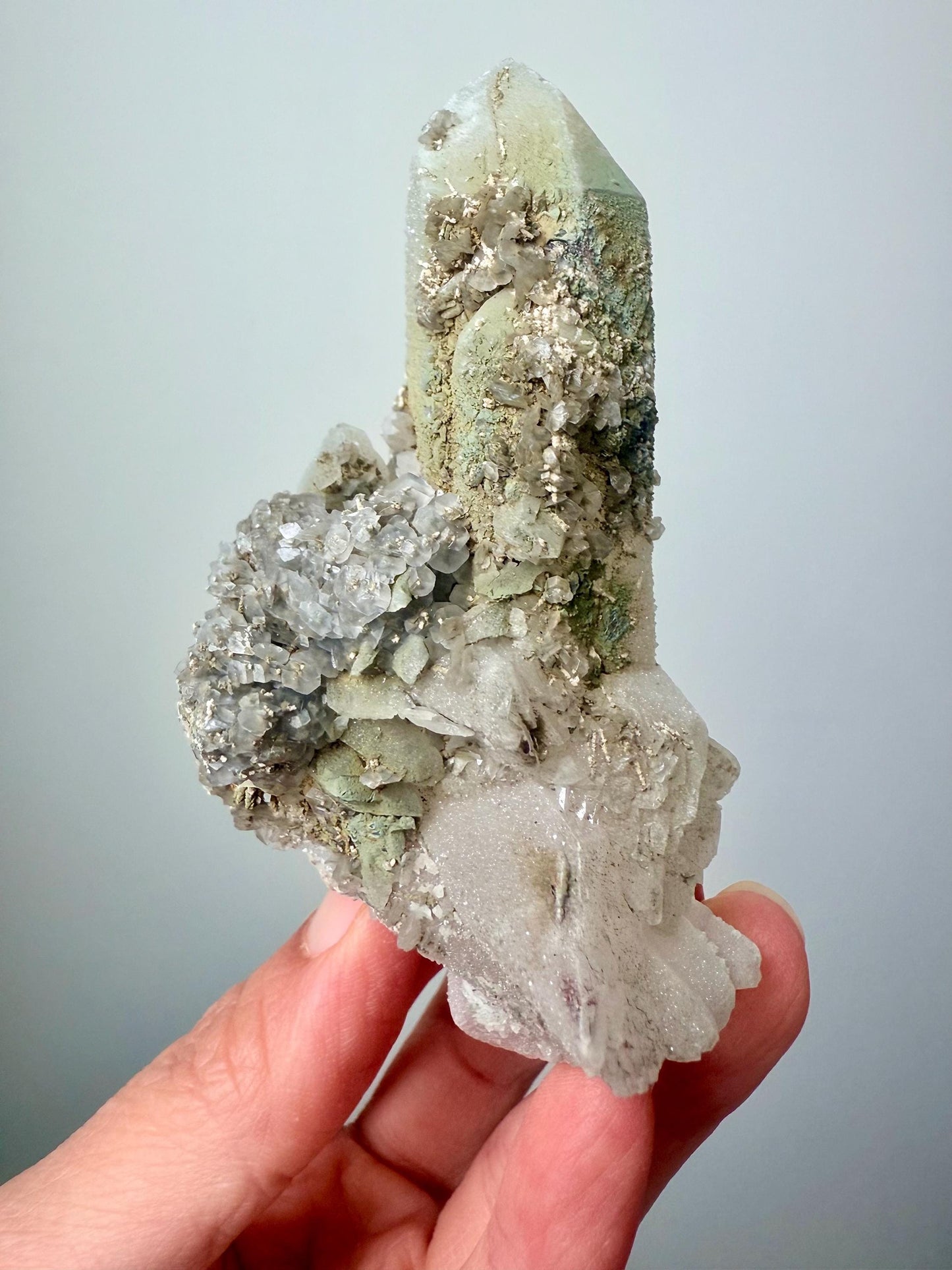 Druzy Quartz with Chlorite & Fluorescent Calcite