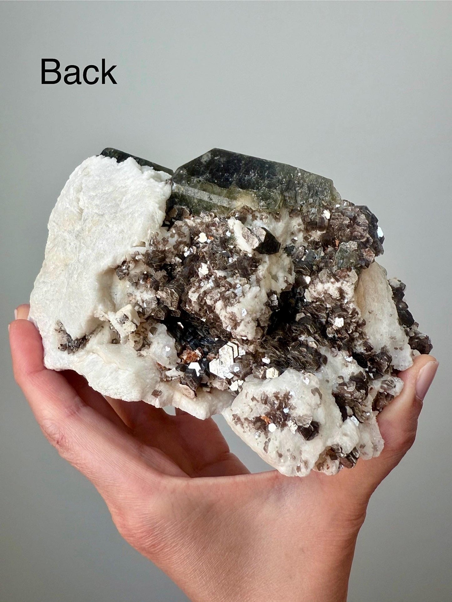 Apatite with Copper Mica on Albite