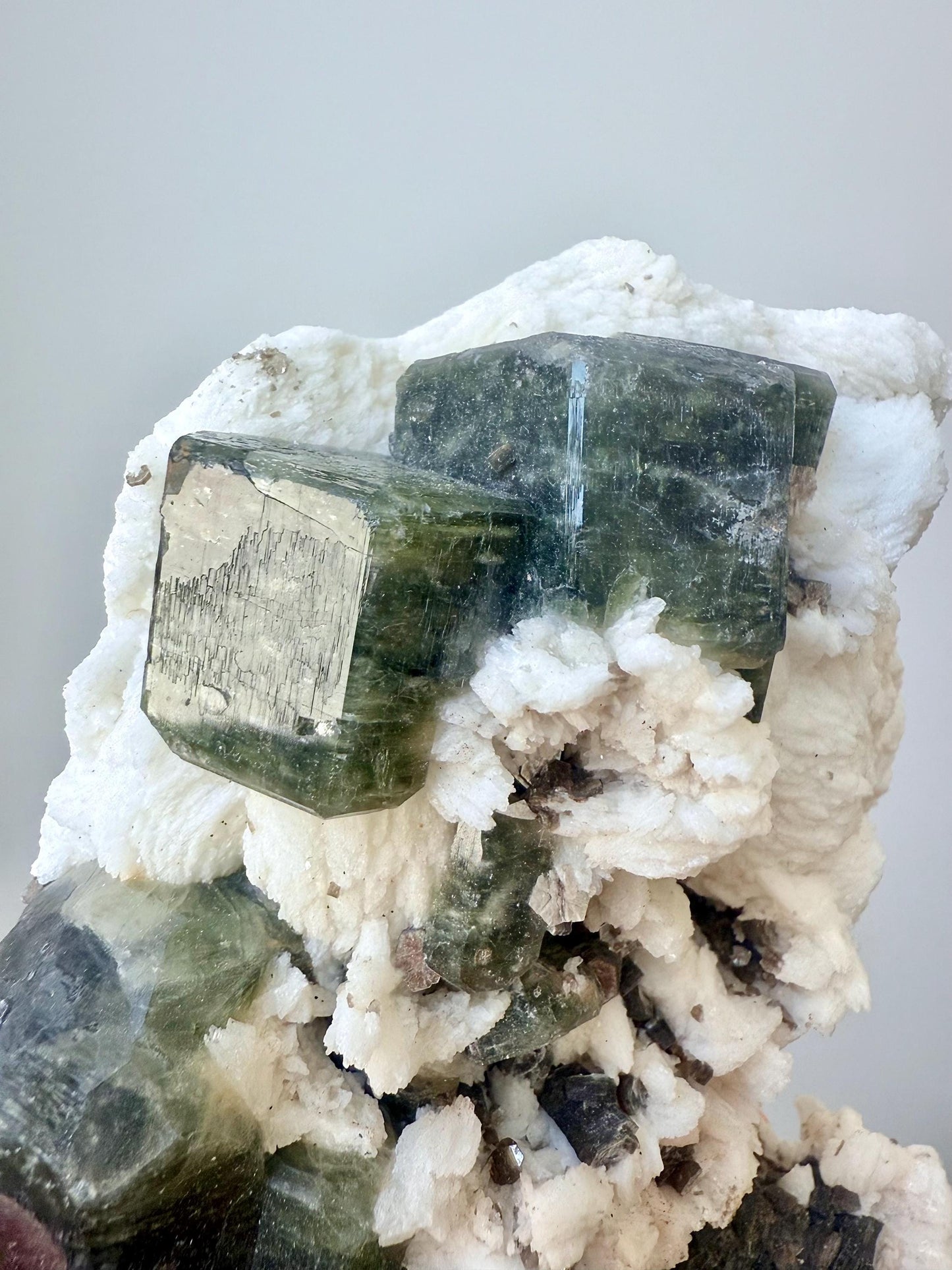 Apatite with Copper Mica on Albite