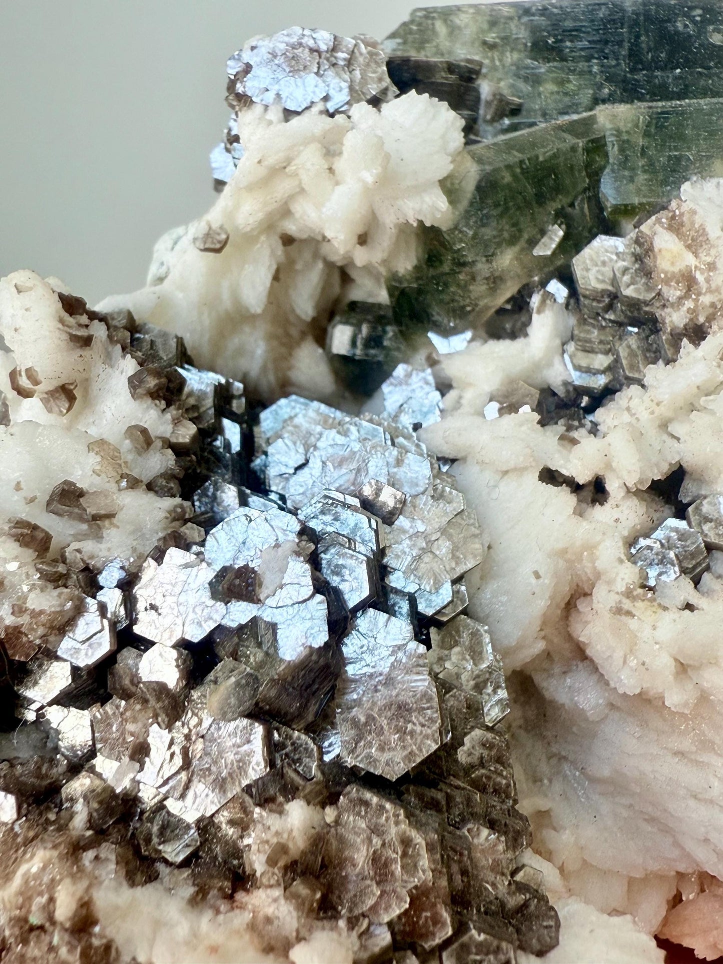 Apatite with Copper Mica on Albite